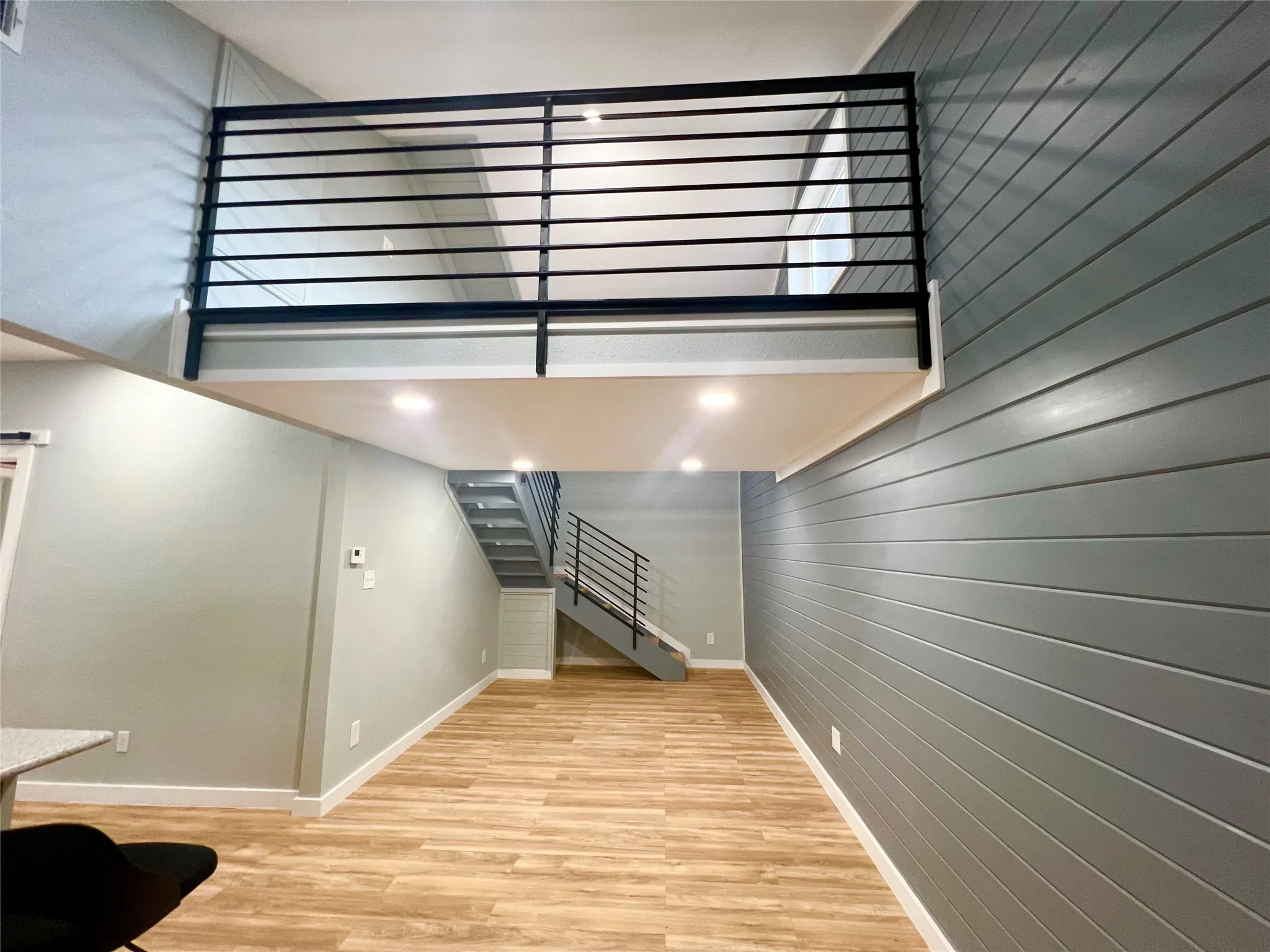 Living room and loft above