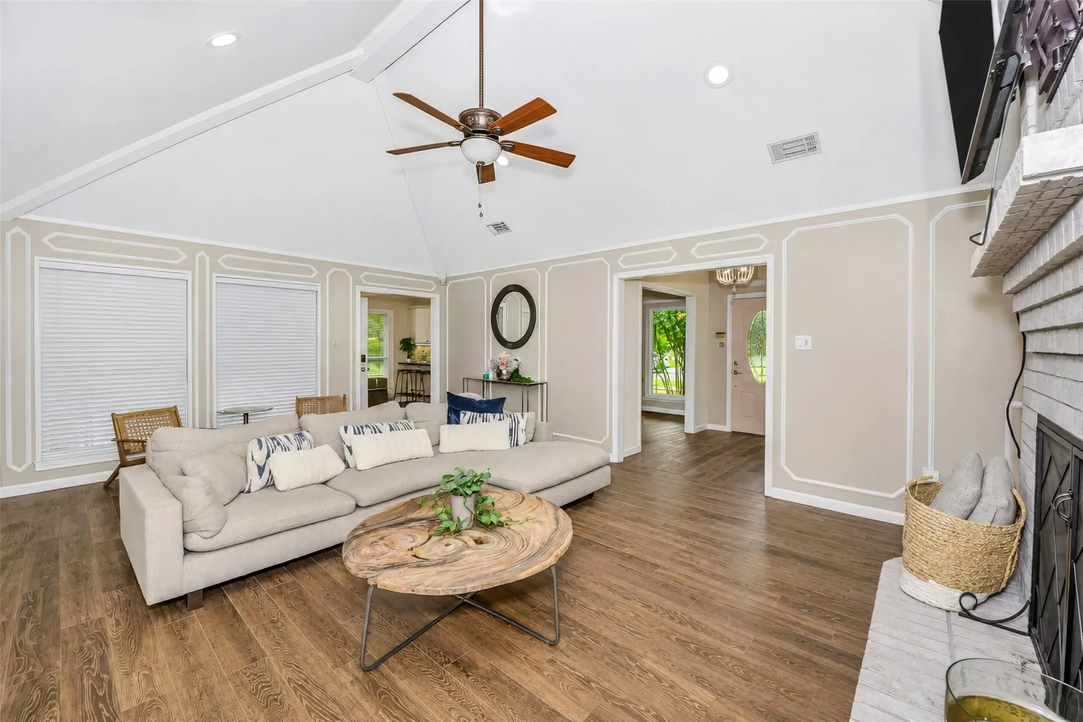 The great room is oversized to provide multiple areas for furniture of every size.
