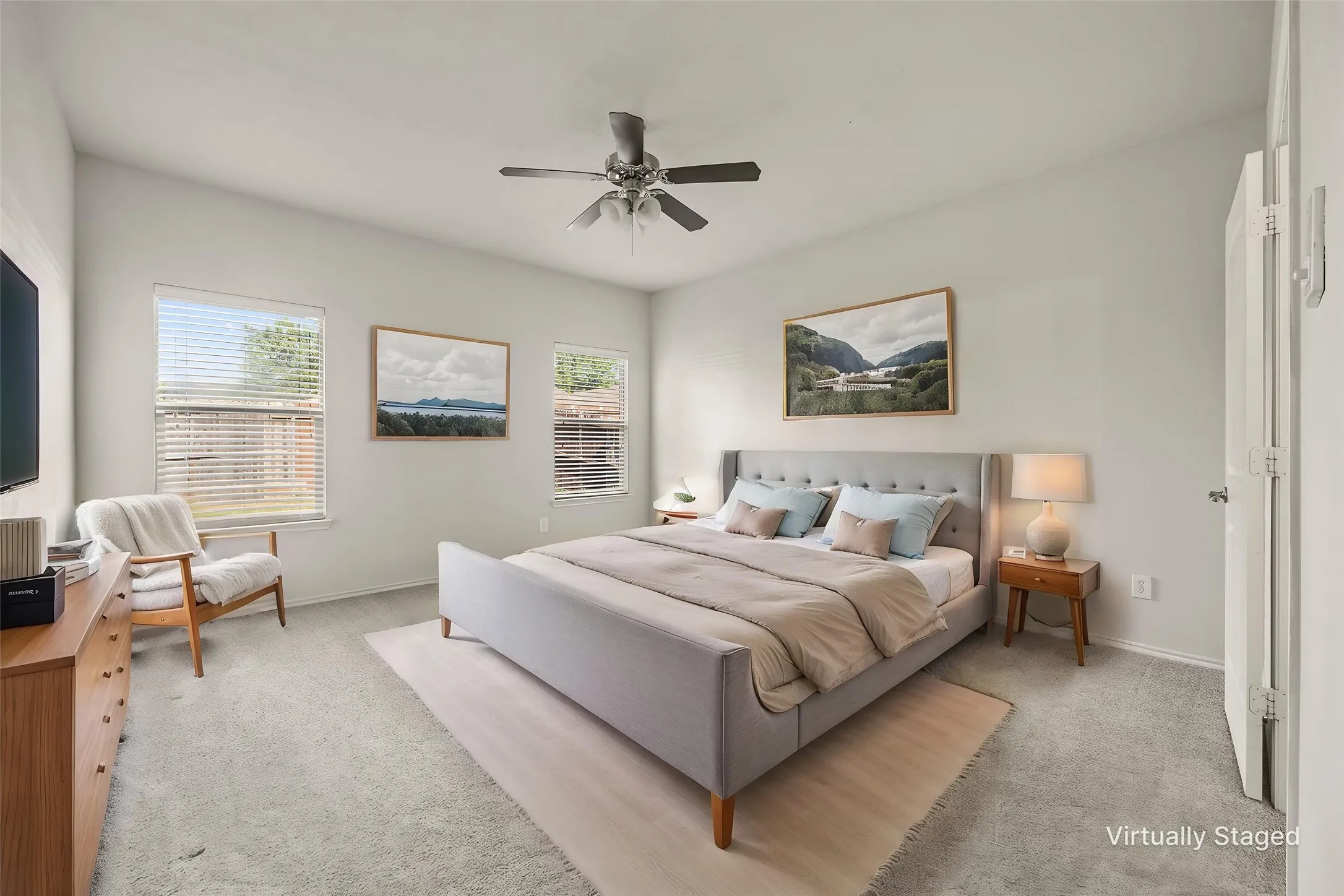Virtually staged primary bedroom