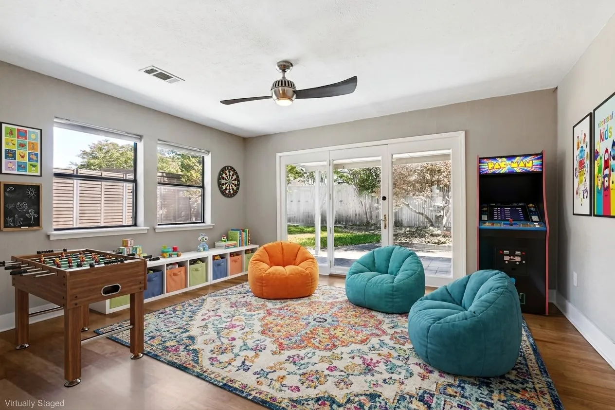 Hardwood-style flooring, dual windows, and ceiling fan