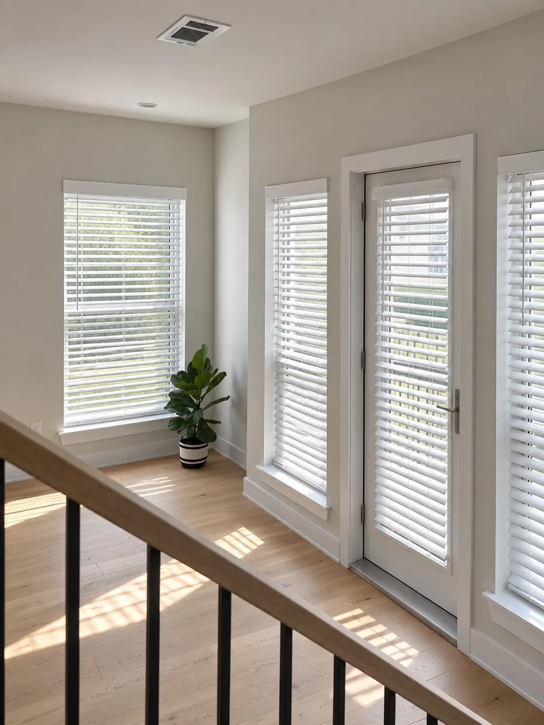 Door to balcony. Blinds generated by AI of what is being installed