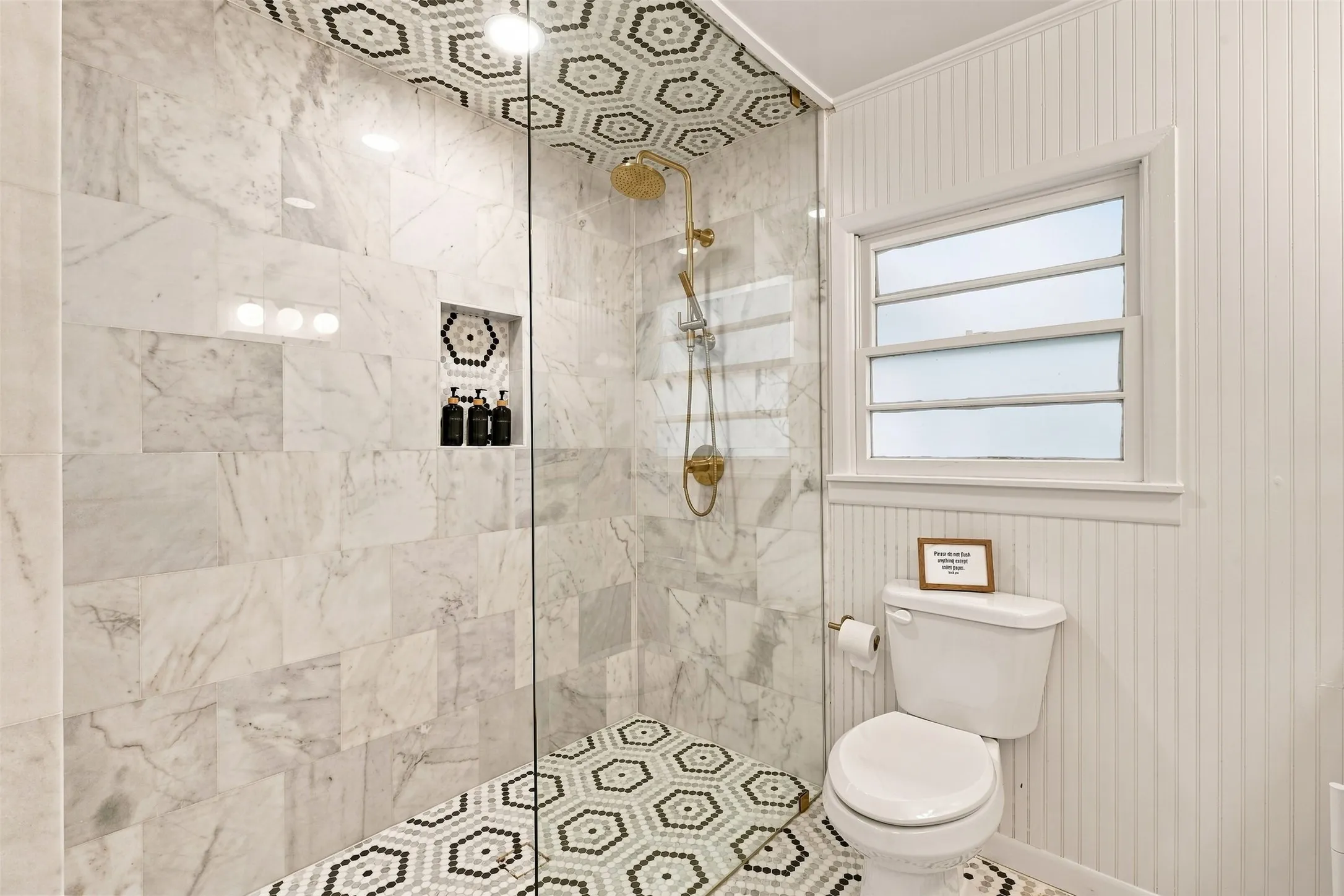 Walk in shower brings warmth and texture