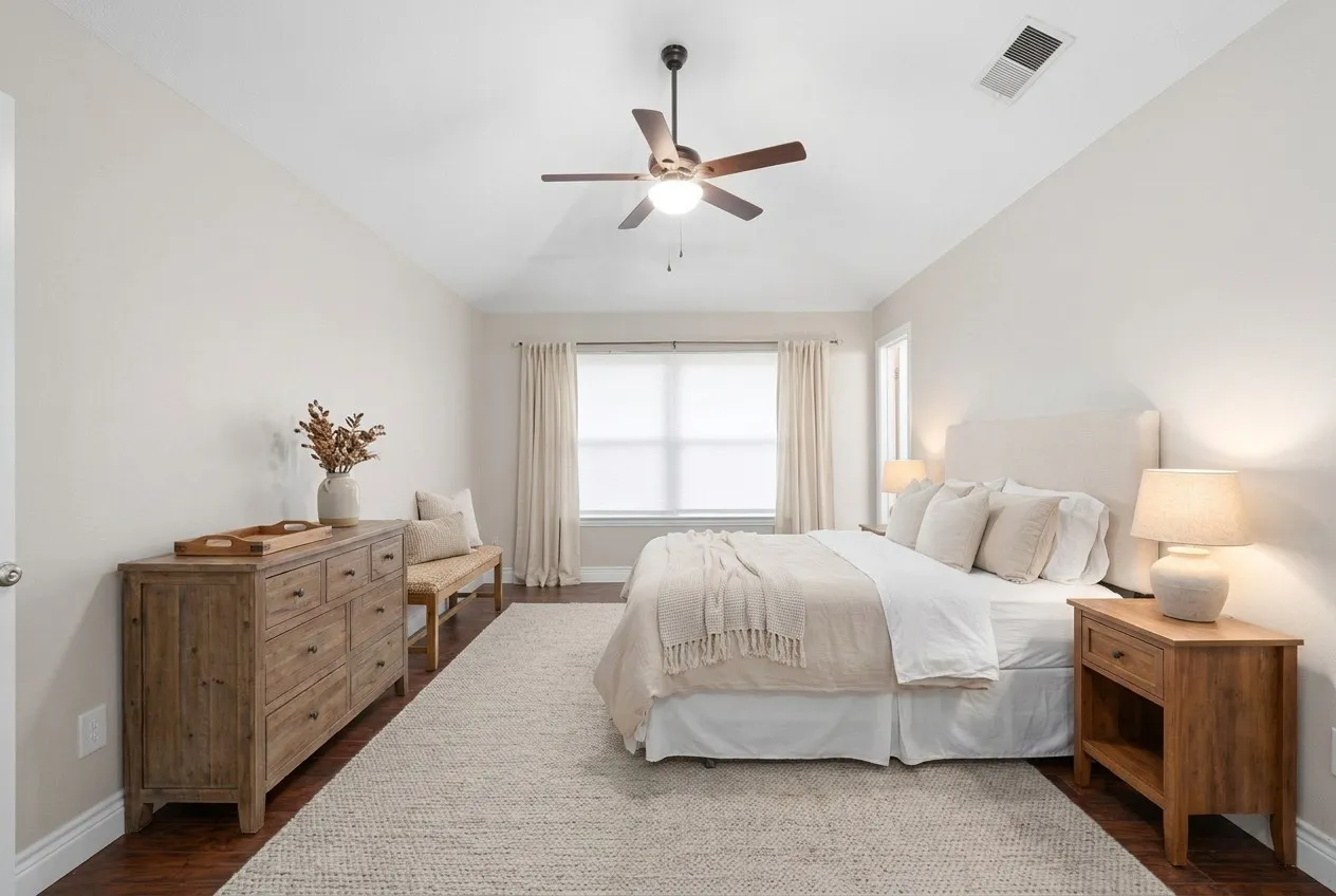 Spacious Primary Bedroom with ensuite bath and walk in closet.