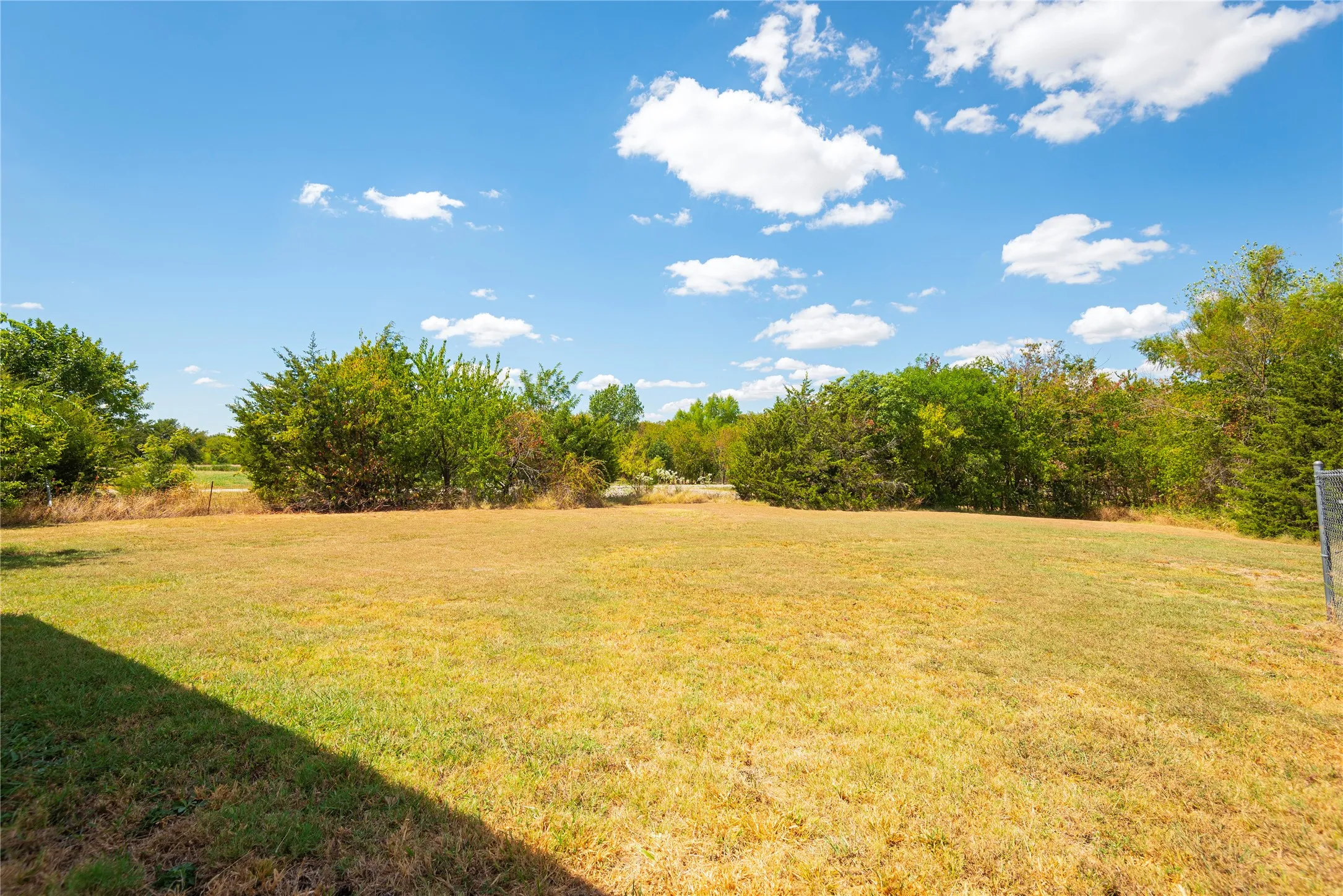 Expansive outdoor space featuring a large lawn area and mature perimeter landscaping