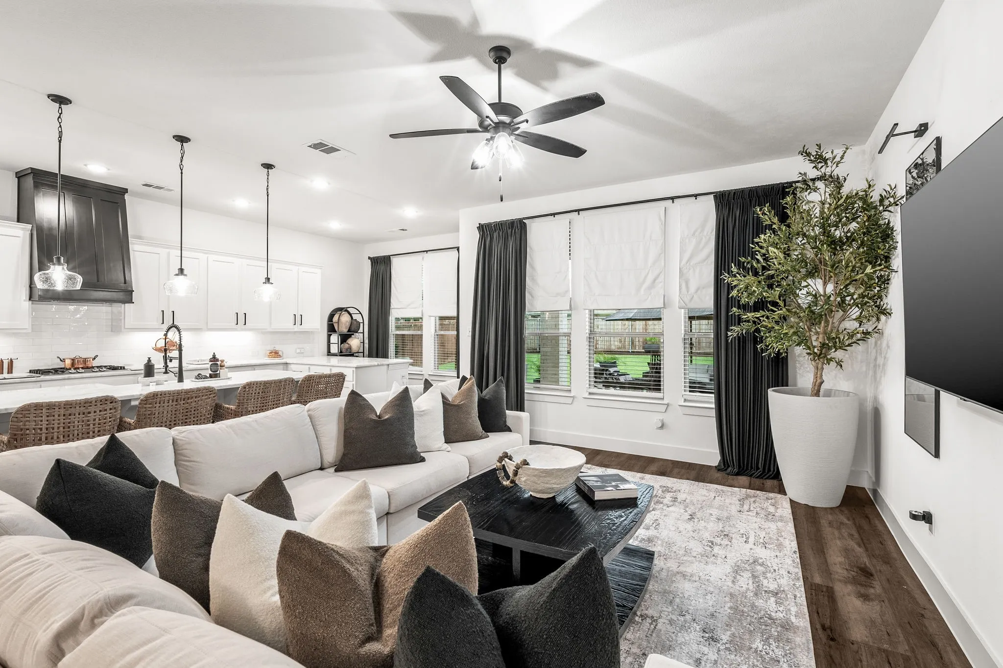Living room - note the light and bright windows.
