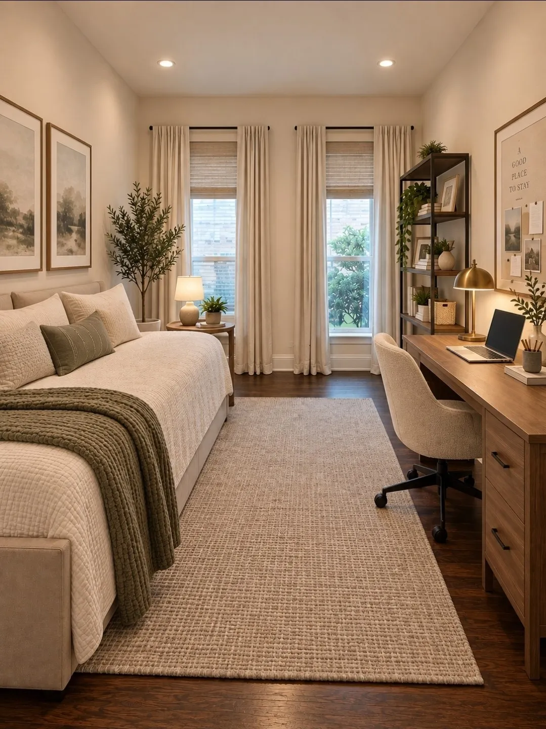 Recessed lighting and wood-finish flooring