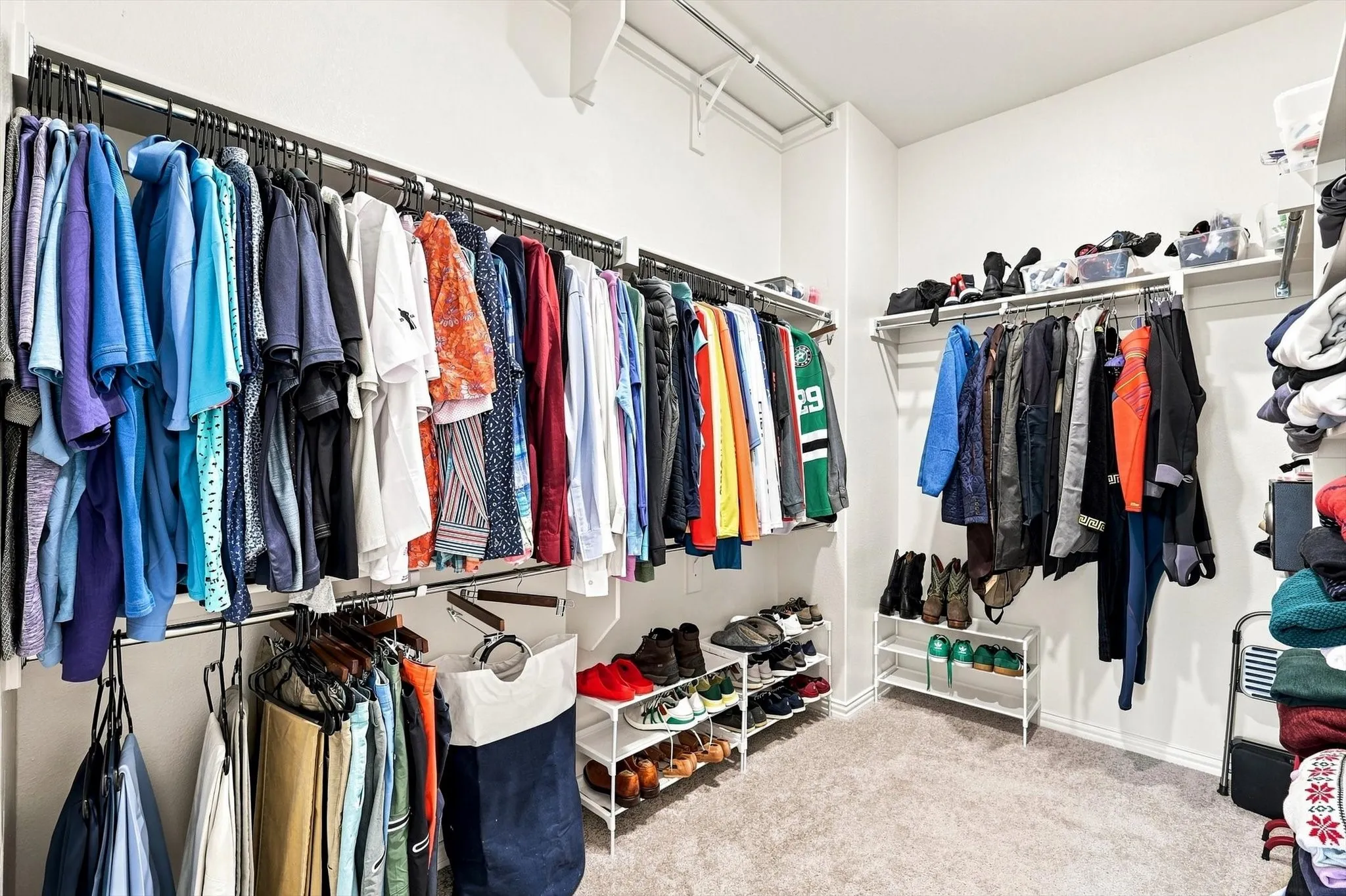 Closet space that delivers. A generously sized walk-in closet offers abundant hanging space, shelving, and room to keep everything organized without compromise.