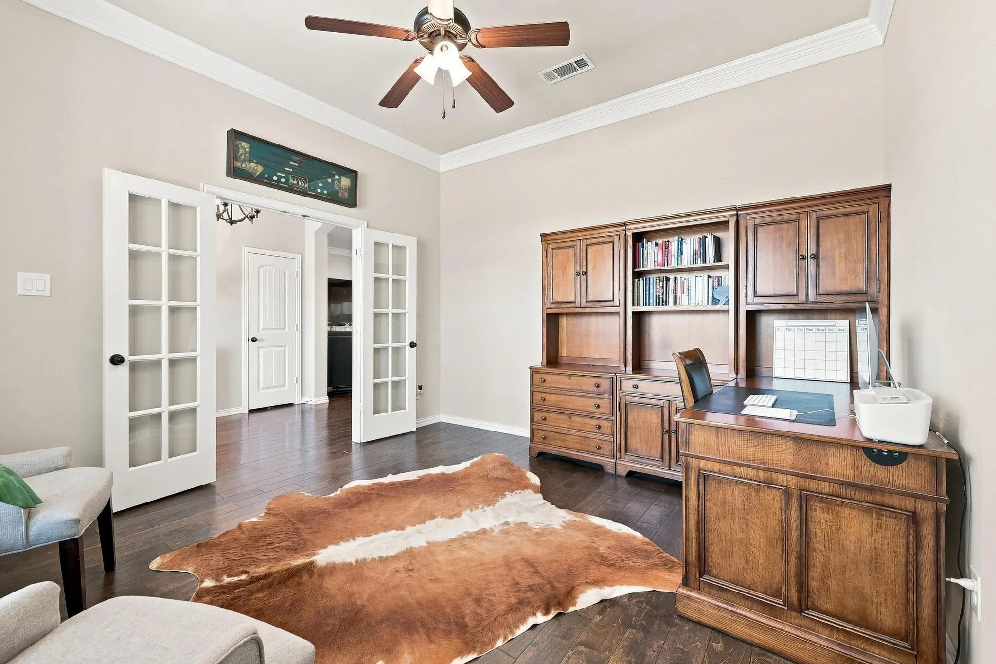 Spacious Office with Natural Light and French Doors