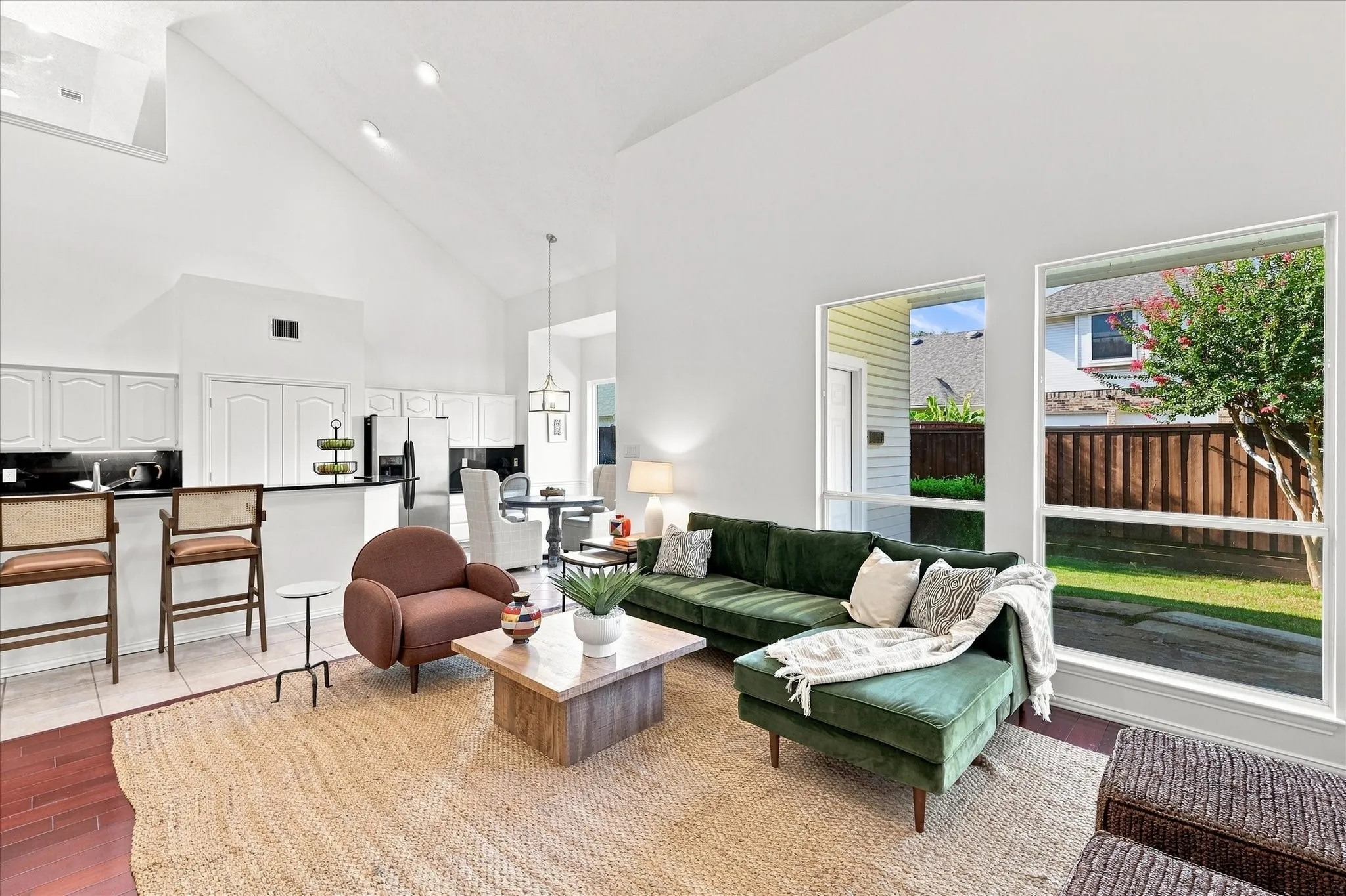 Enjoy backyard views from the family room, where you can relax while keeping an eye on kids, pets, or the fun happening outside.