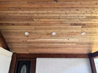 covered patio with lights
