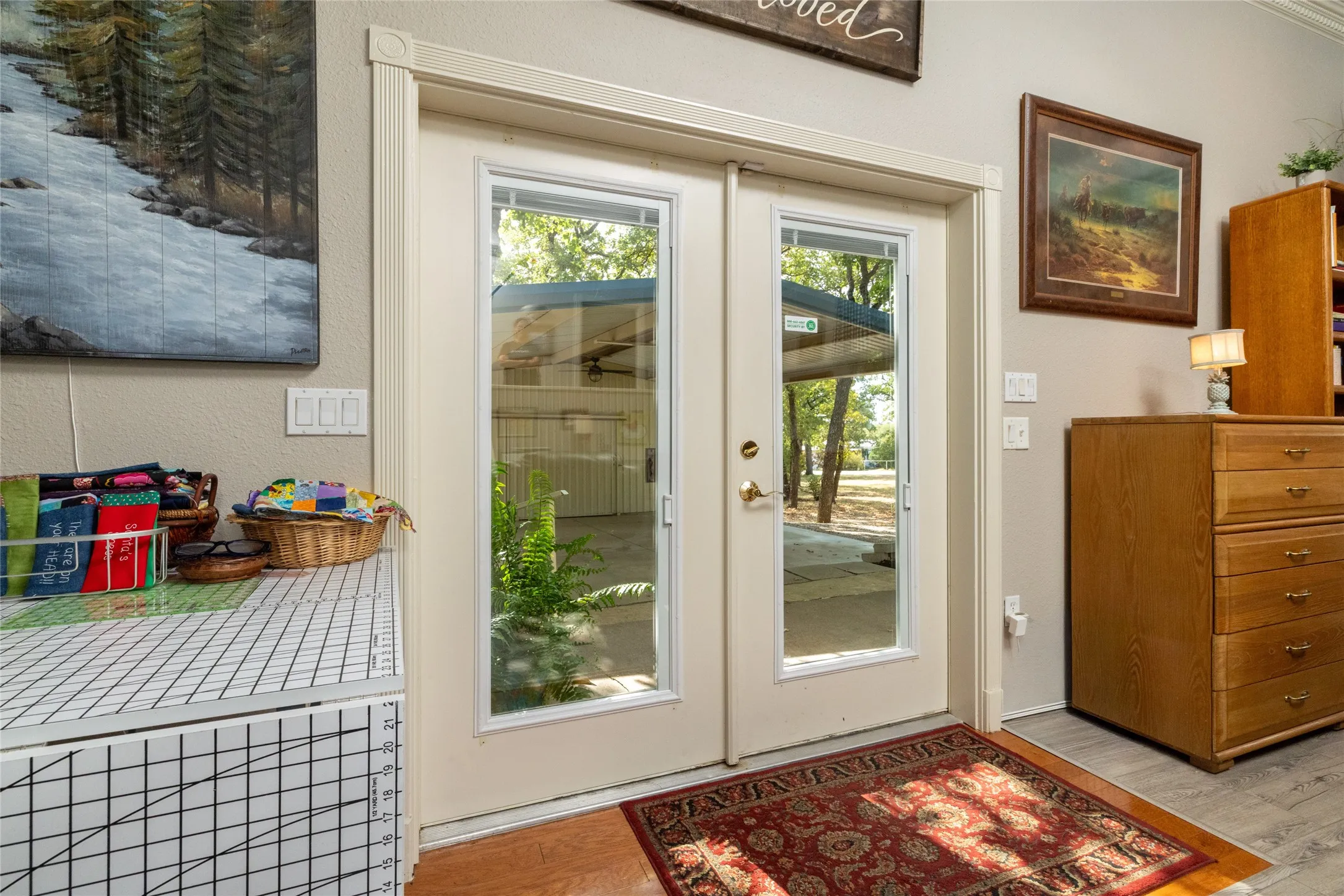 French doors let the outside in.