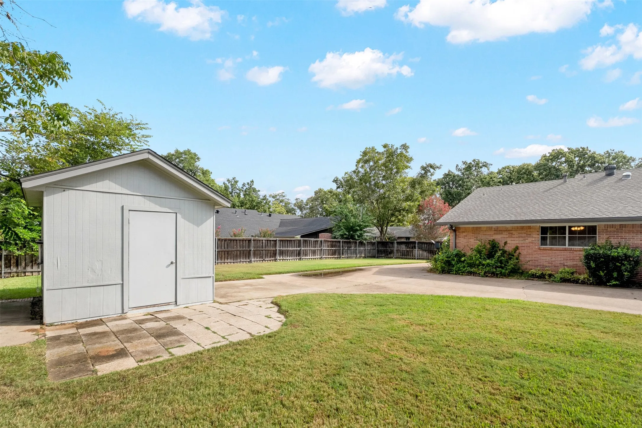 Backyard with storage shed