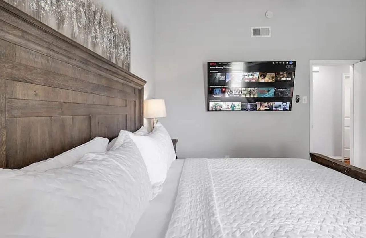 Wood-finish headboard and bed frame
