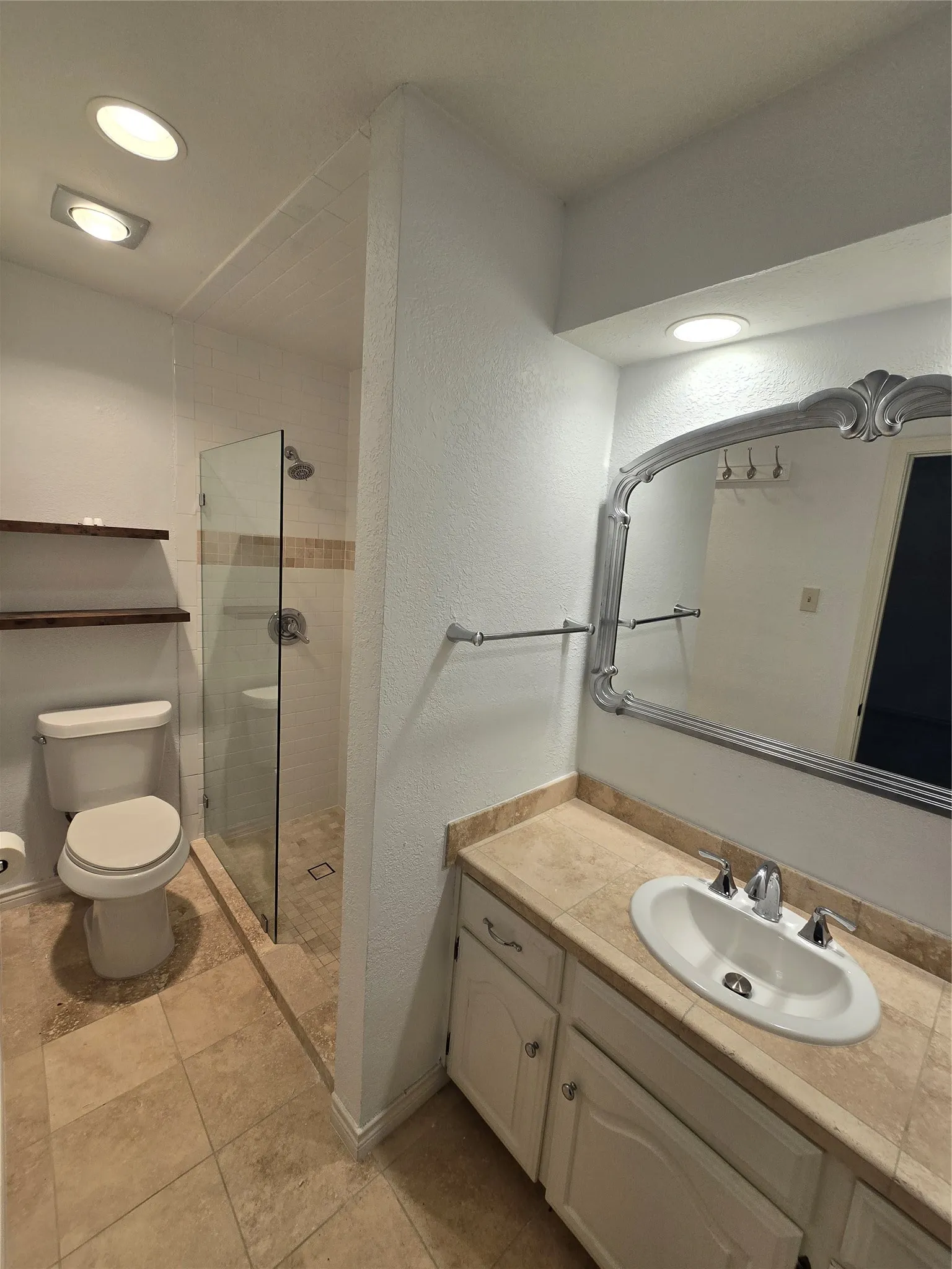 marble floor and vanity top, LED lights