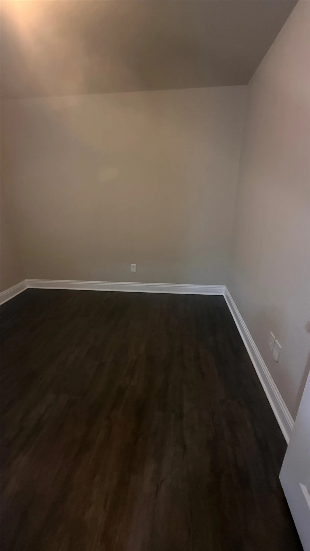 Wood-finish flooring with white trim and neutral wall tones