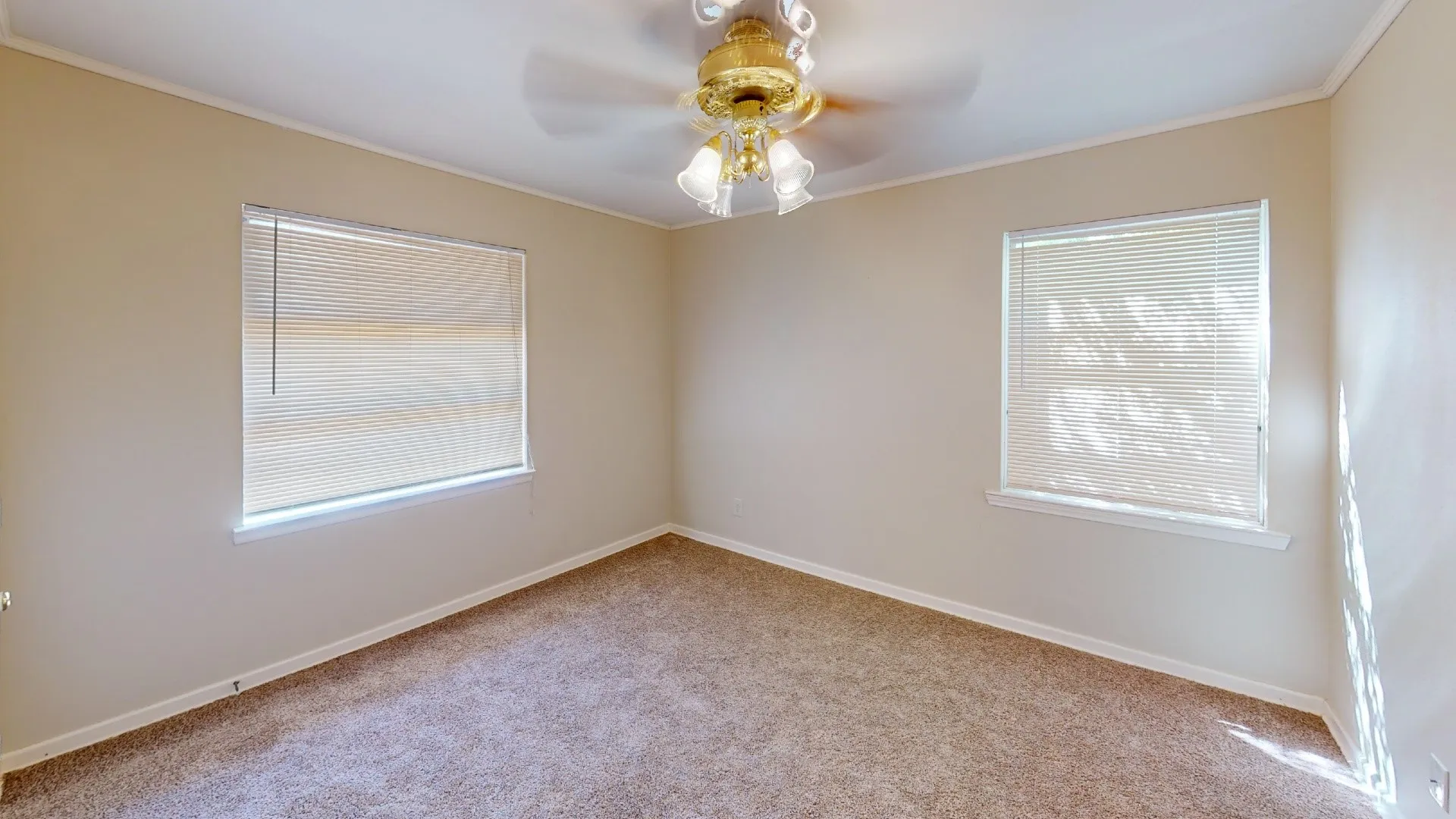 Neutral-toned walls complement carpeted flooring