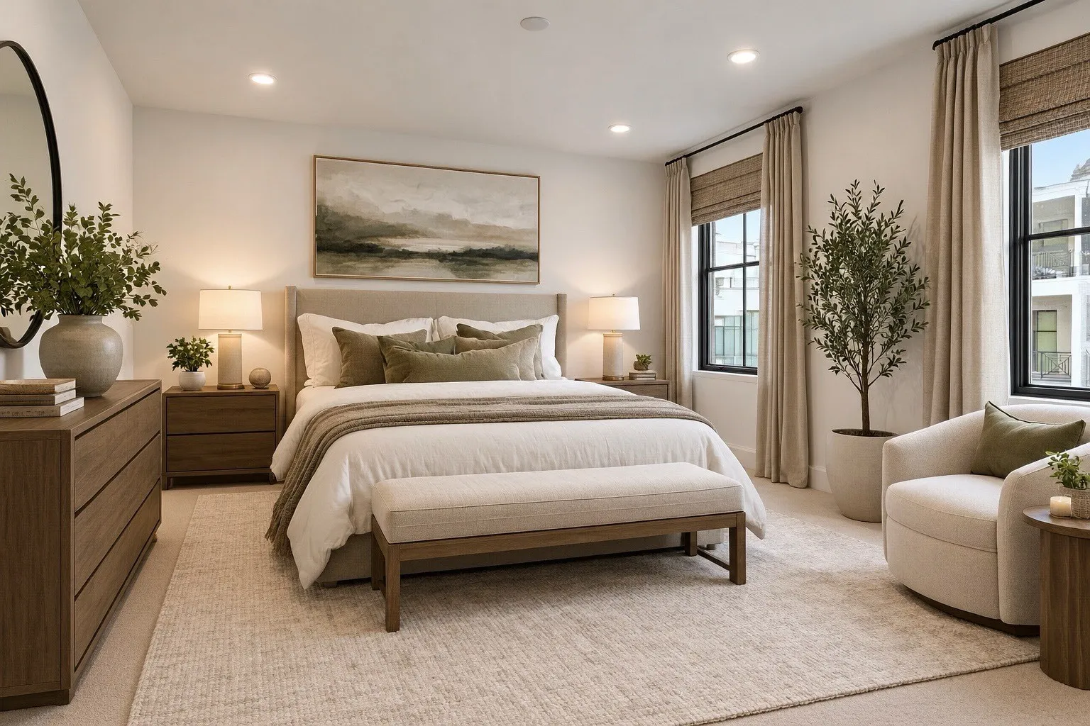 "Virtually staged" primary bedroom