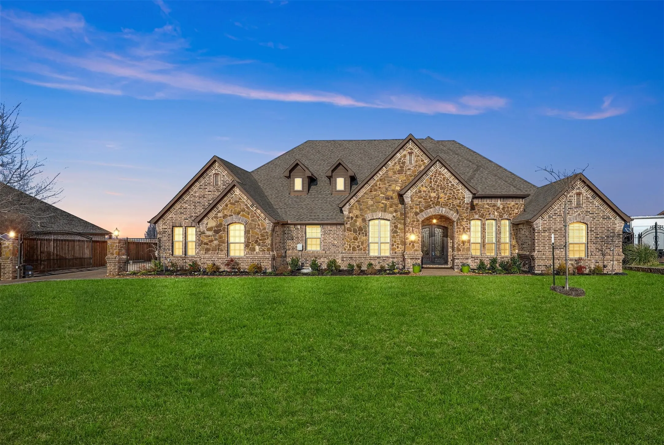 Brick and stone exterior with a gabled roof