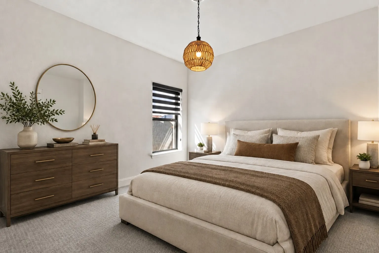 Upstaris bedroom with ensuite bathroom. Virtually Staged.