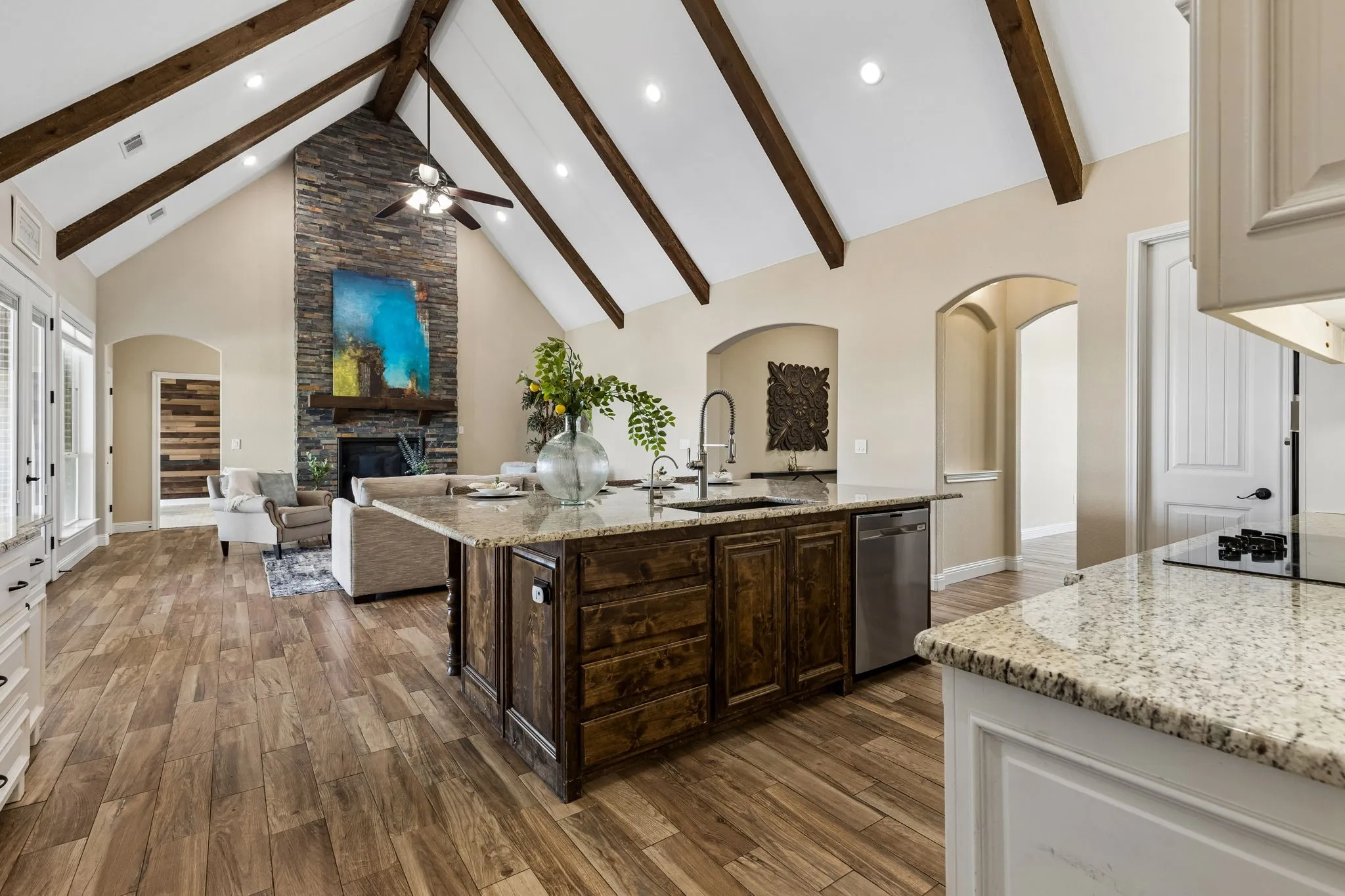 Gorgeous kitchen opens to living room