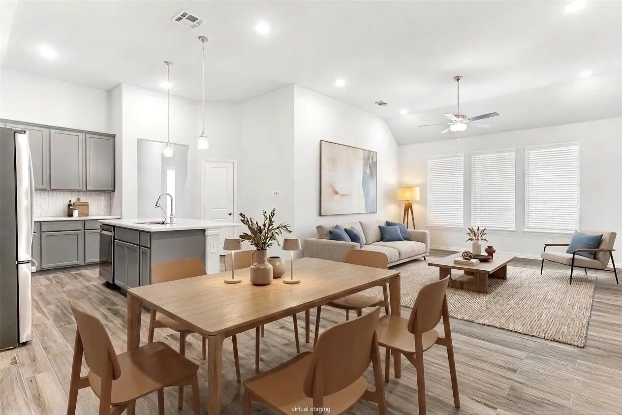 Dining area is open to the kitchen and living room