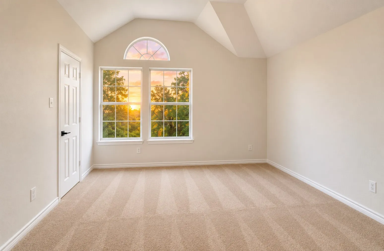 Vaulted ceiling with an arched transom window