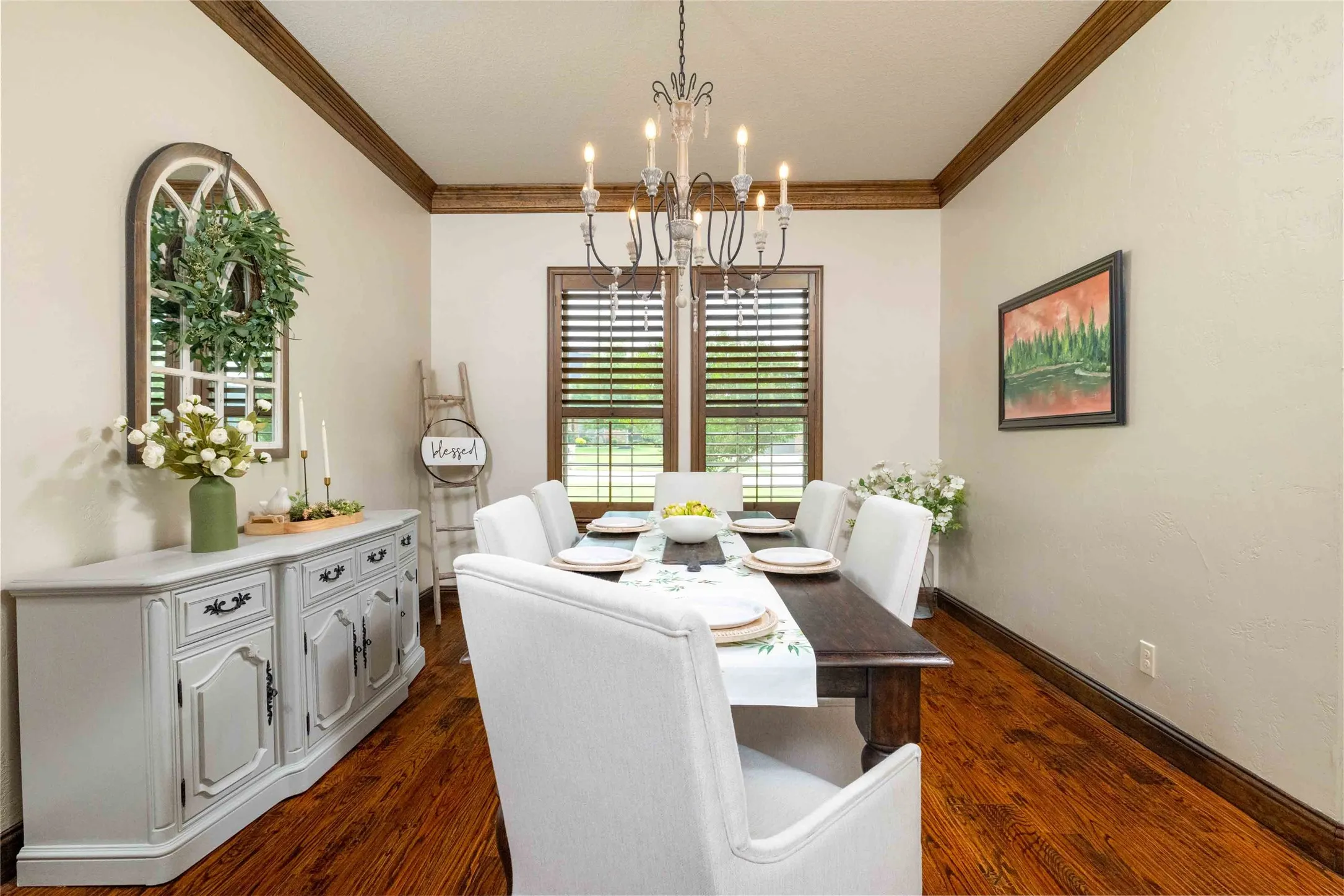Formal Dining w Elegant Chandelier & Front Yard Views...