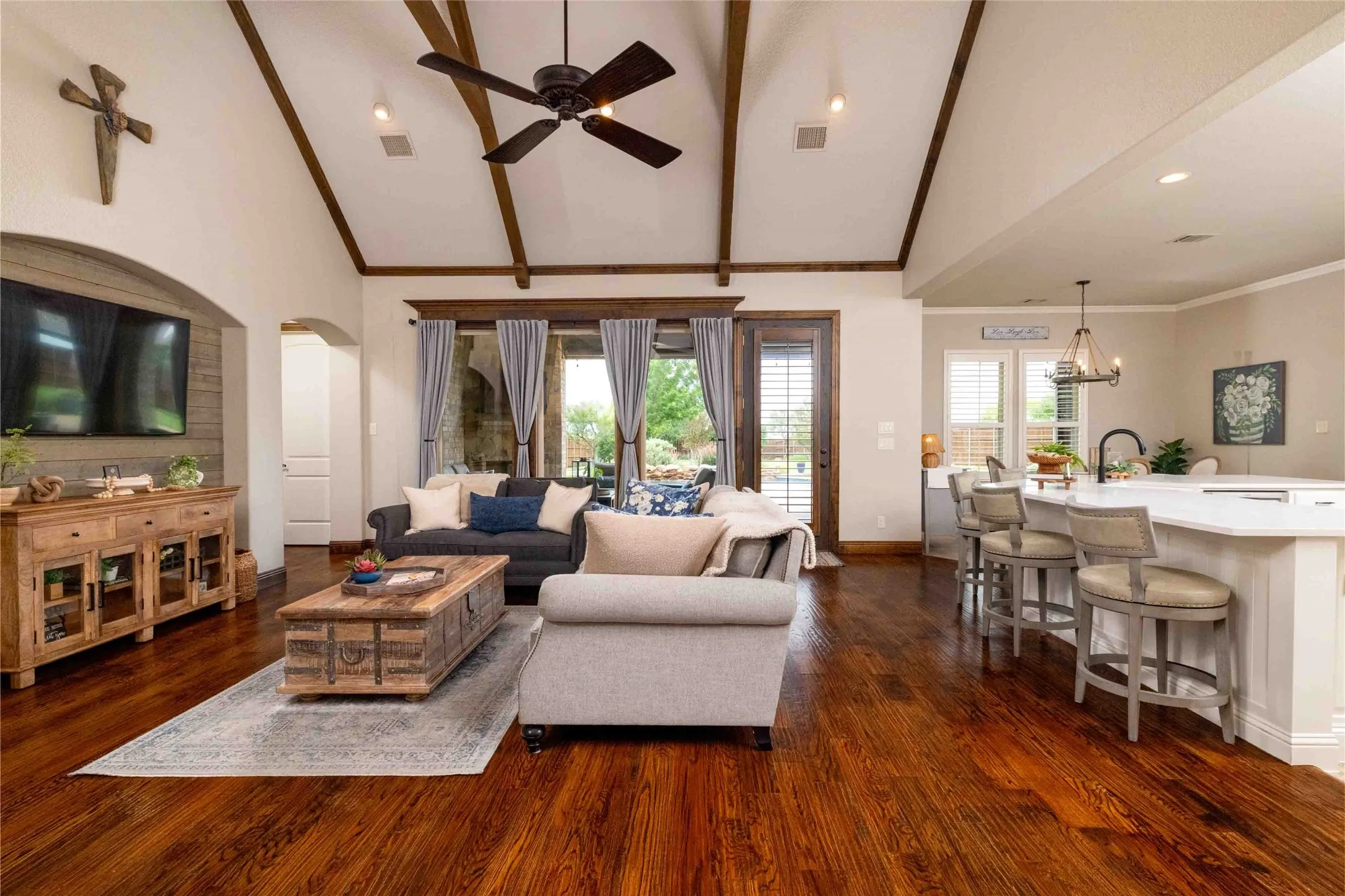 Open Concept Living w Beautiful Handscraped Hardwood Floors & Patio Views...