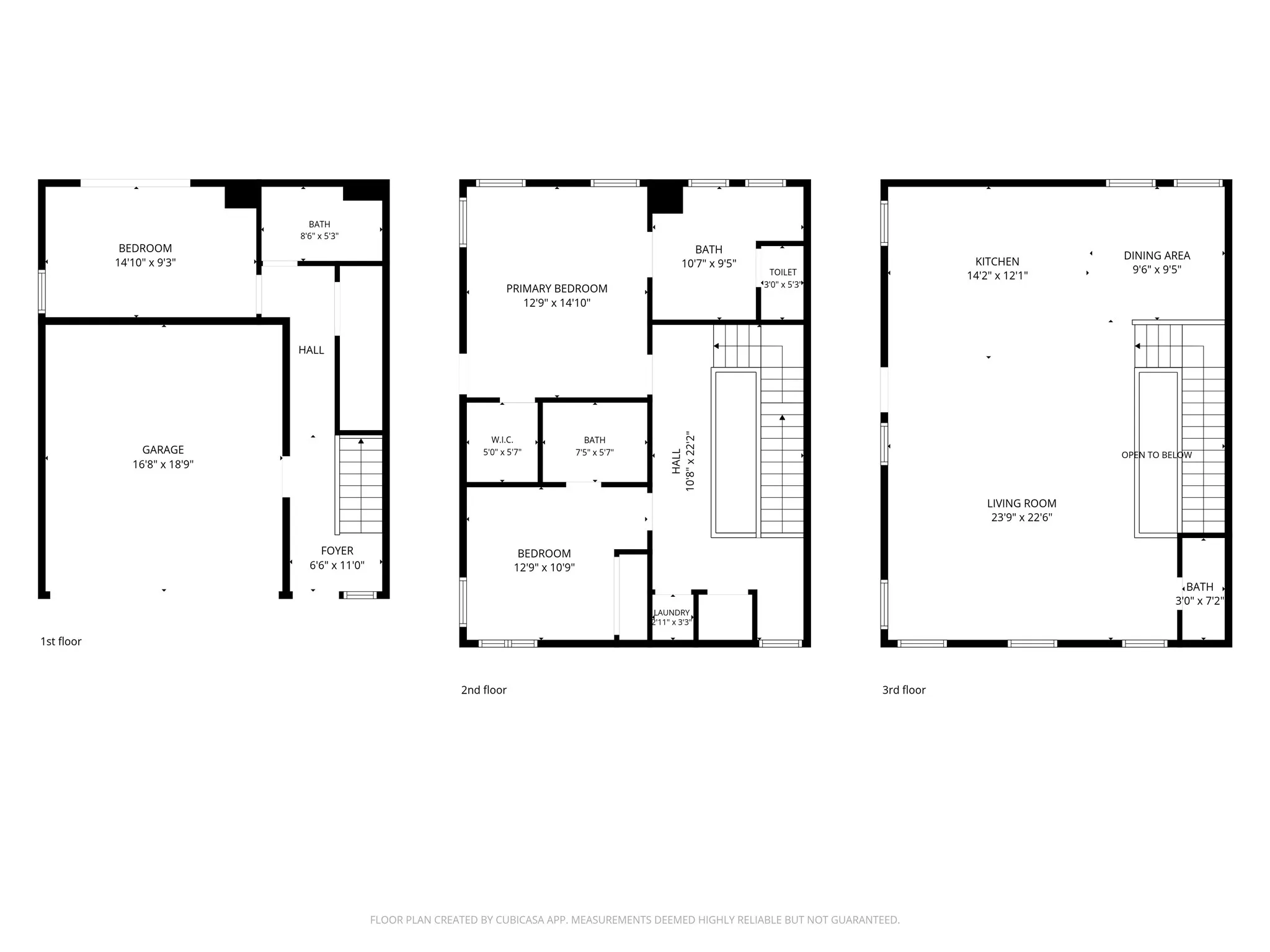 Floor plan: three levels, 3 beds, 3.5 baths