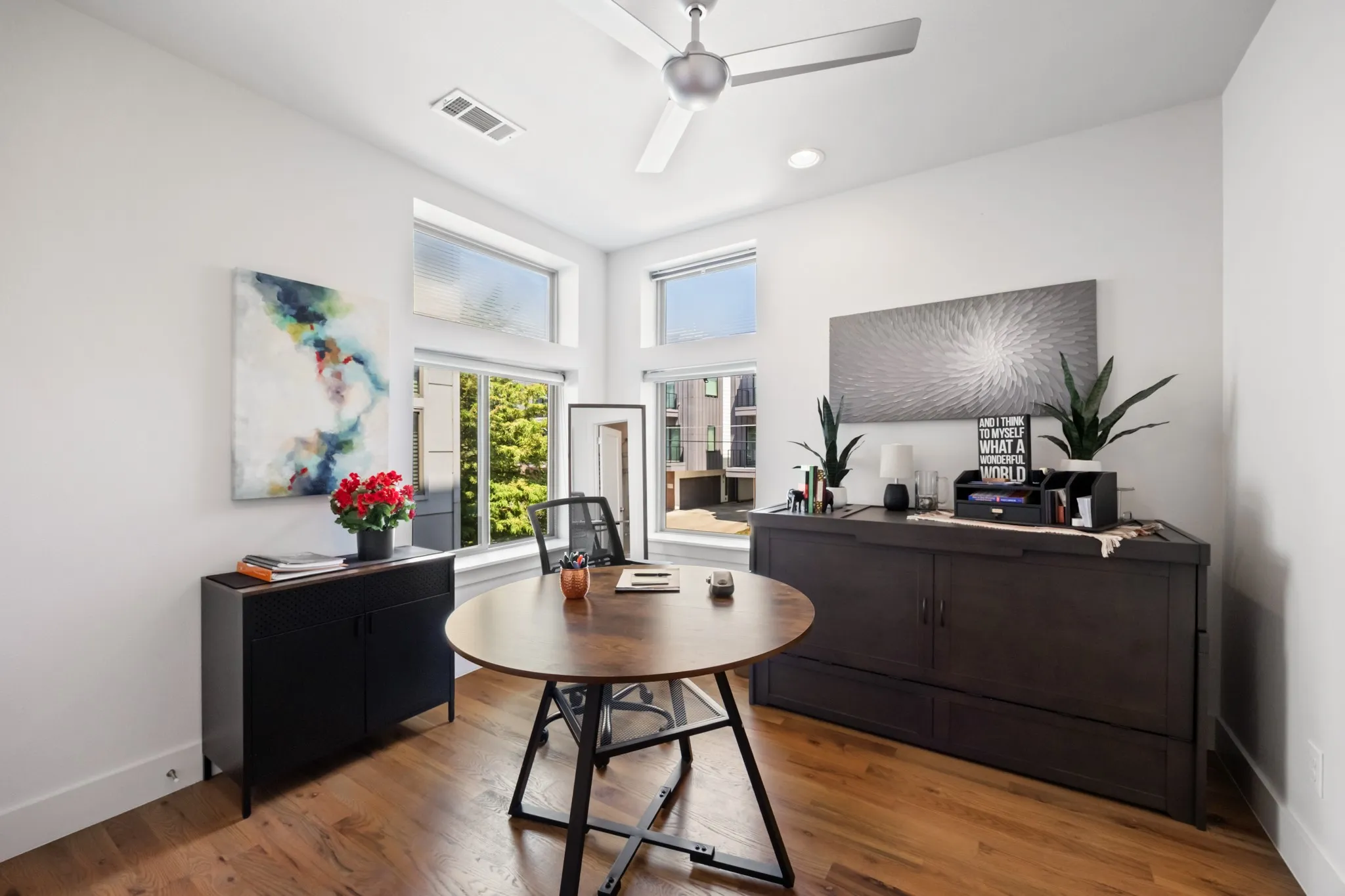 Second bedroom with wide plank floors