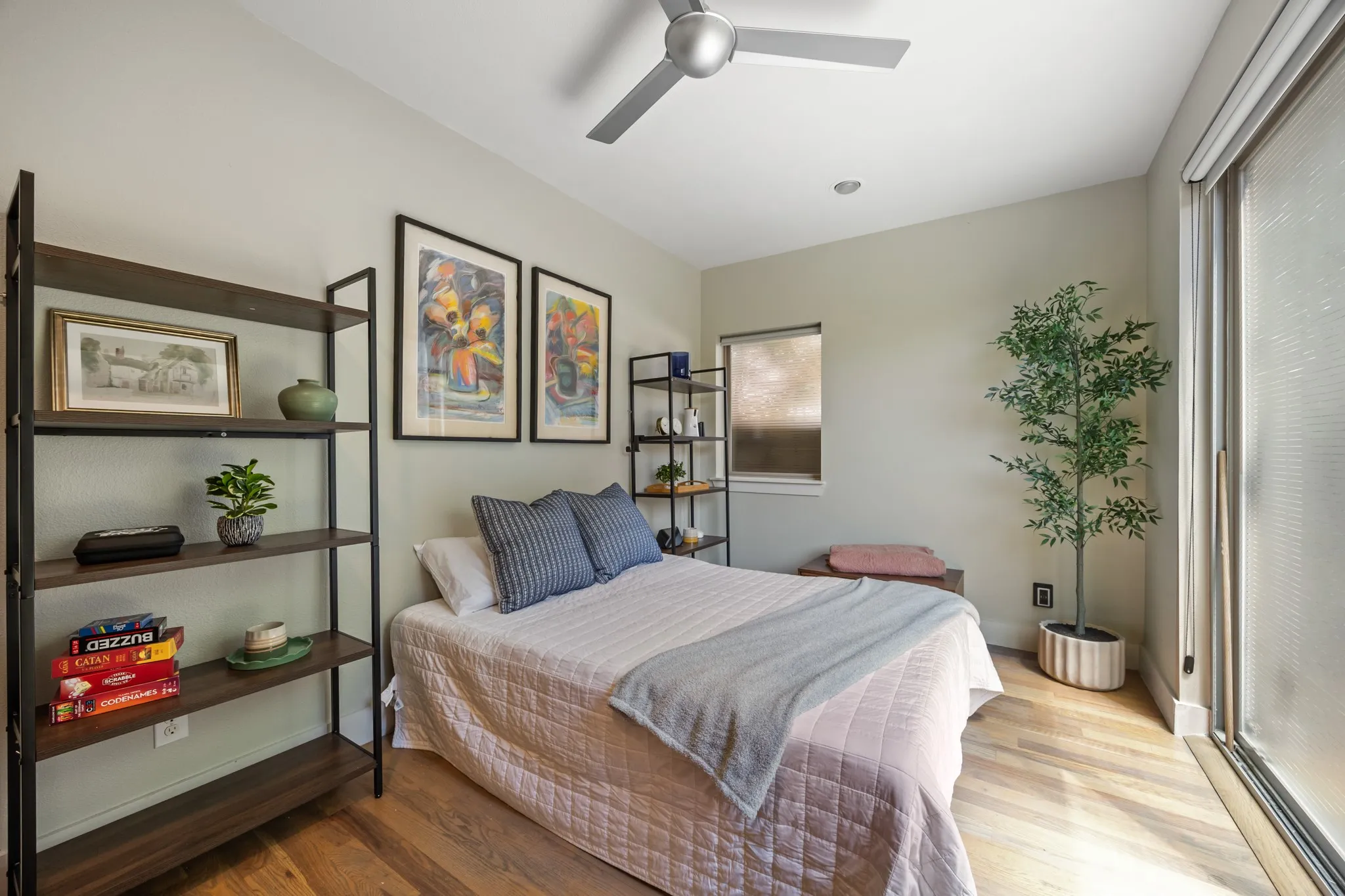 First-floor bedroom with private patio access