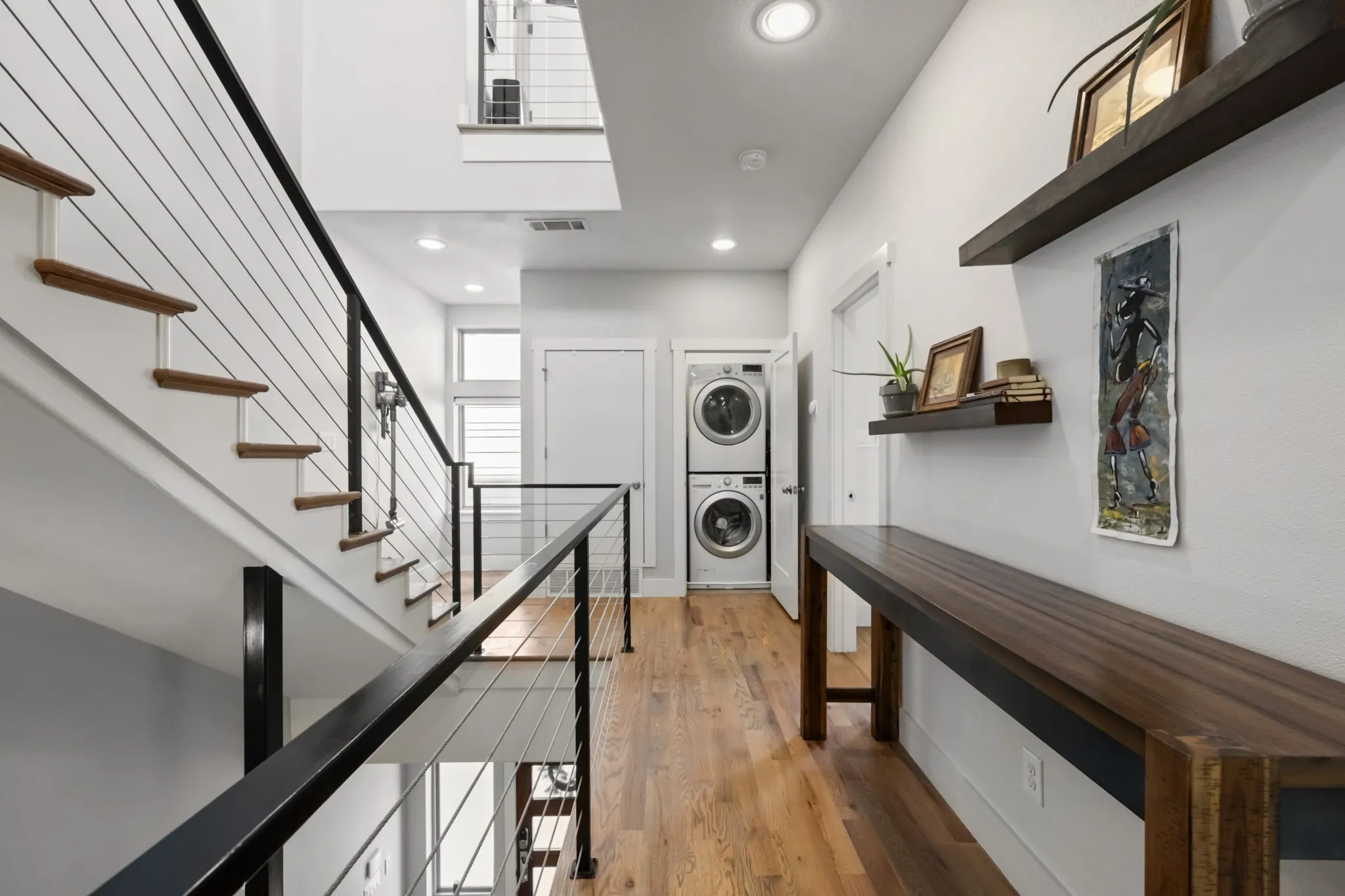 Stacked washer and dryer on the bedroom level