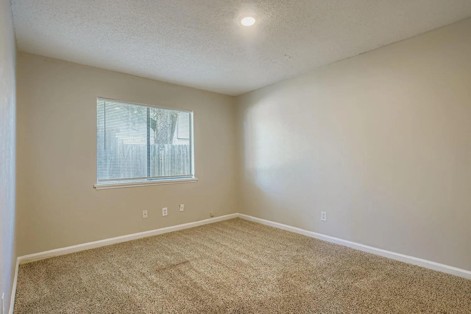 Carpeted flooring, recessed lighting, and neutral wall tones