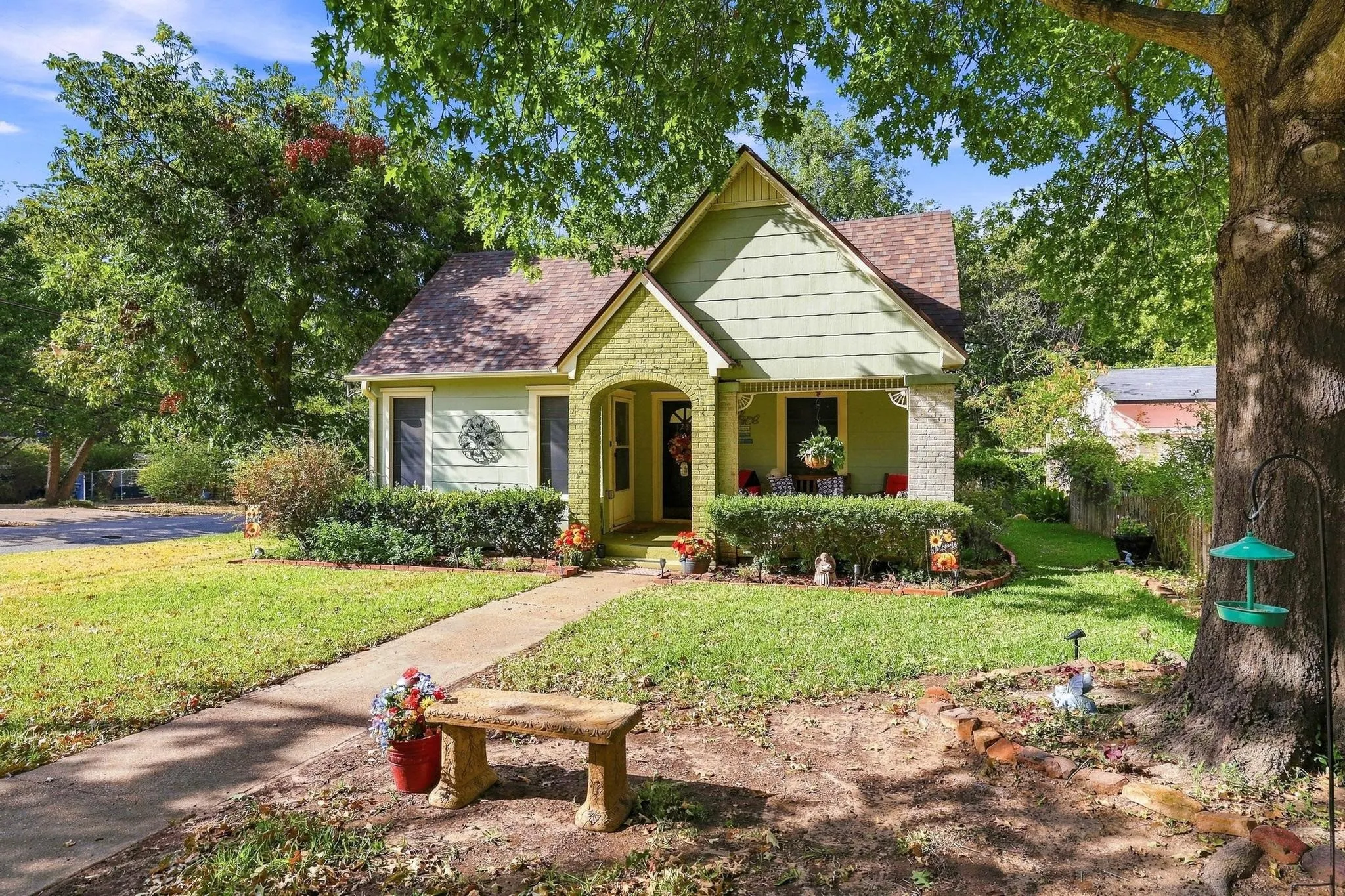 established landscaping and trees