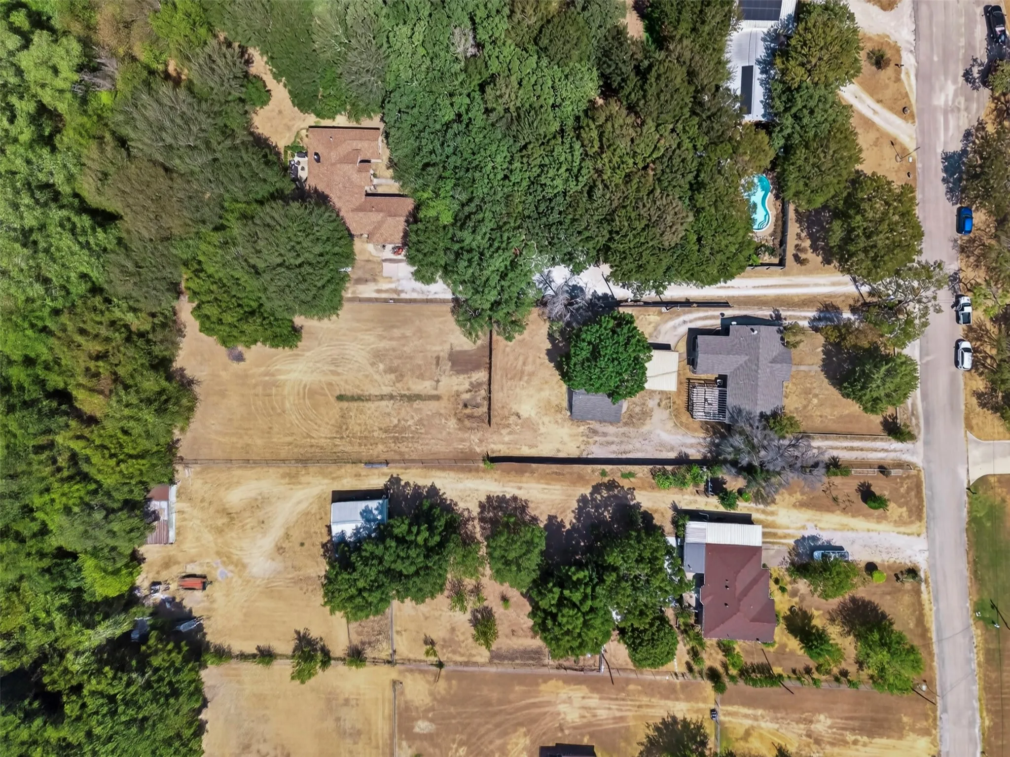 Residential properties bordered by mature trees