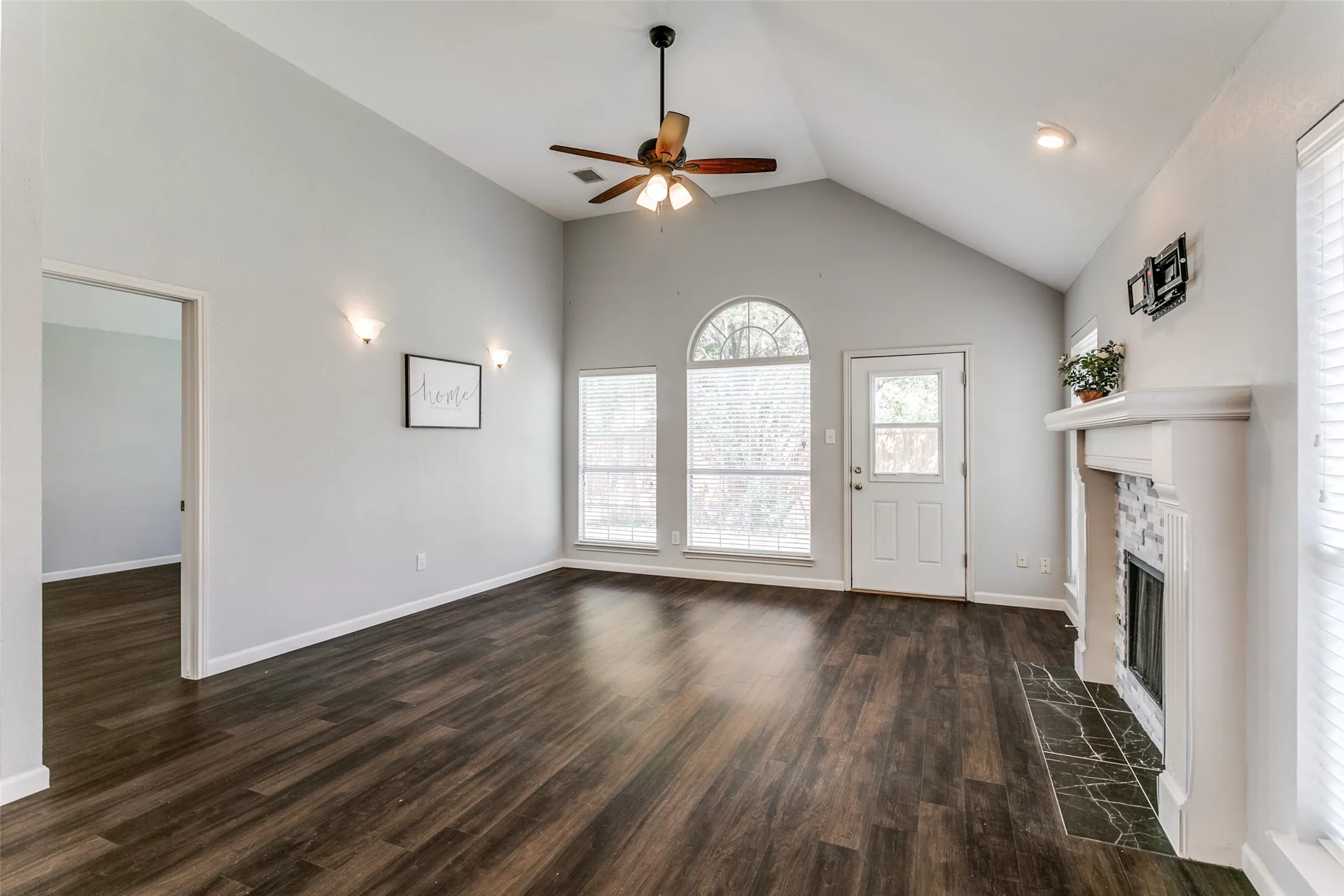 The primary suite is off the living room.