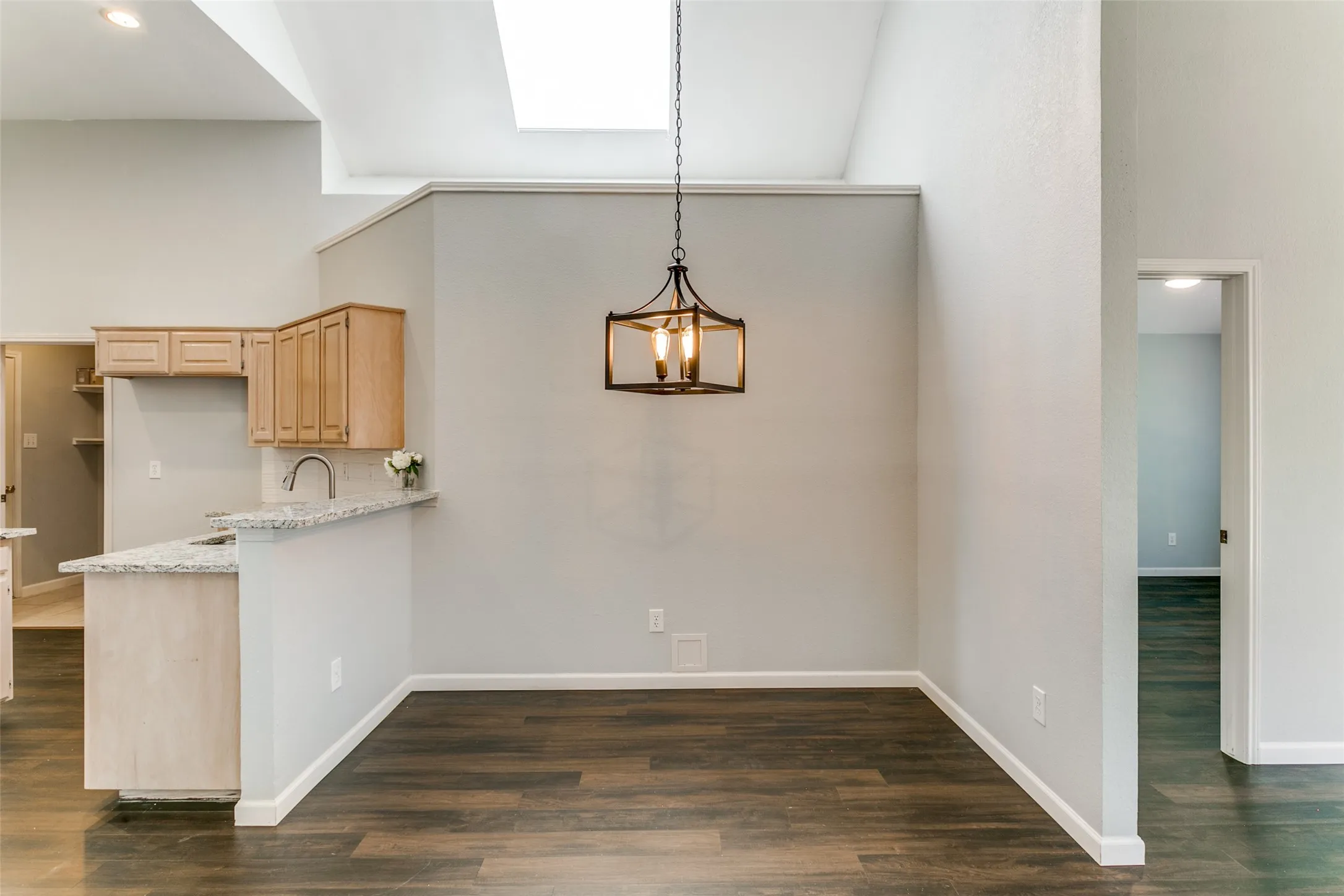 Skylit dining room.