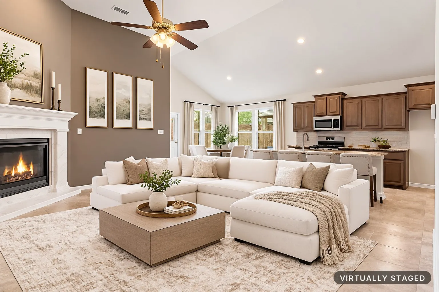 Virtually Staged Living and Kitchen Area