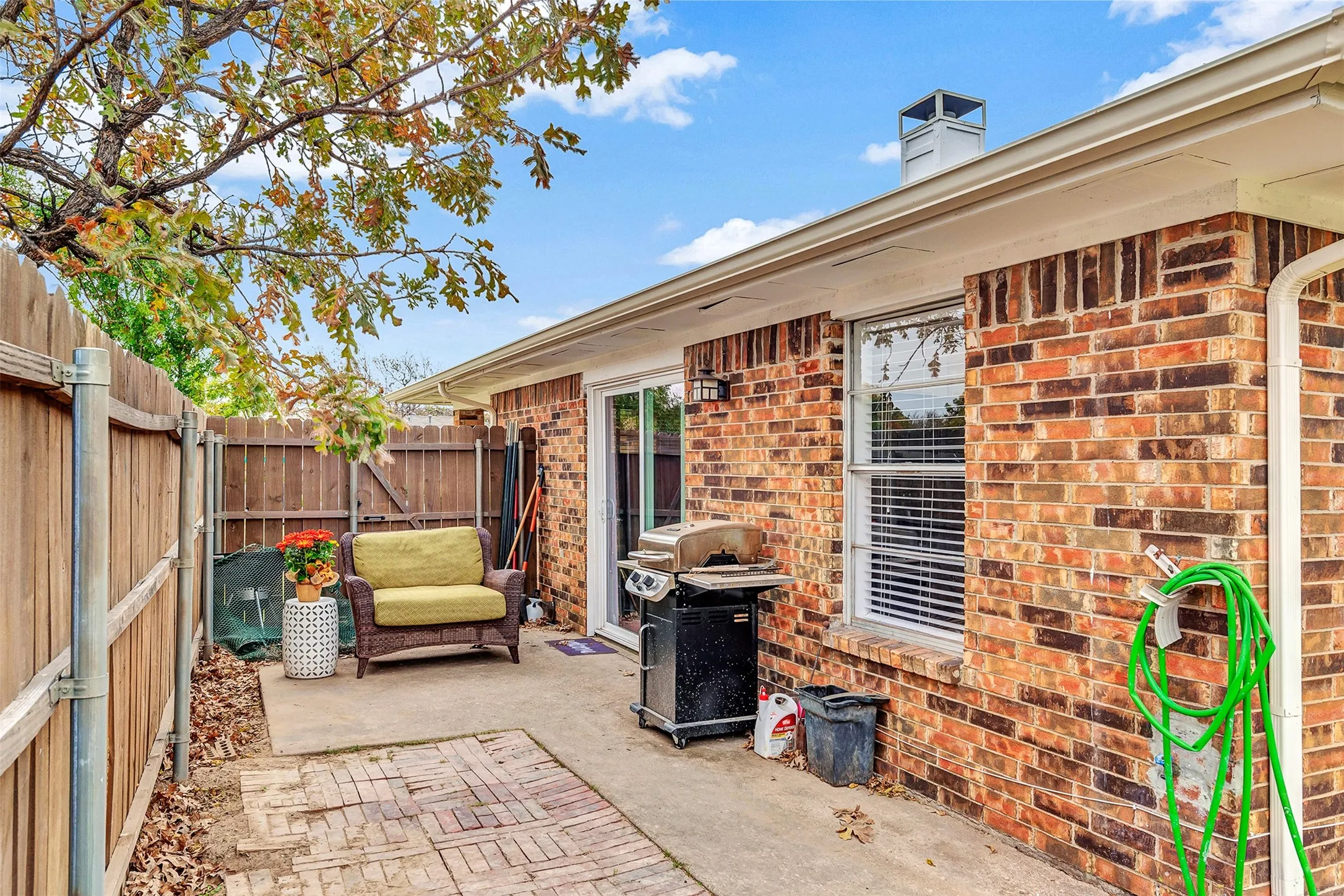 Brick exterior with white window trim