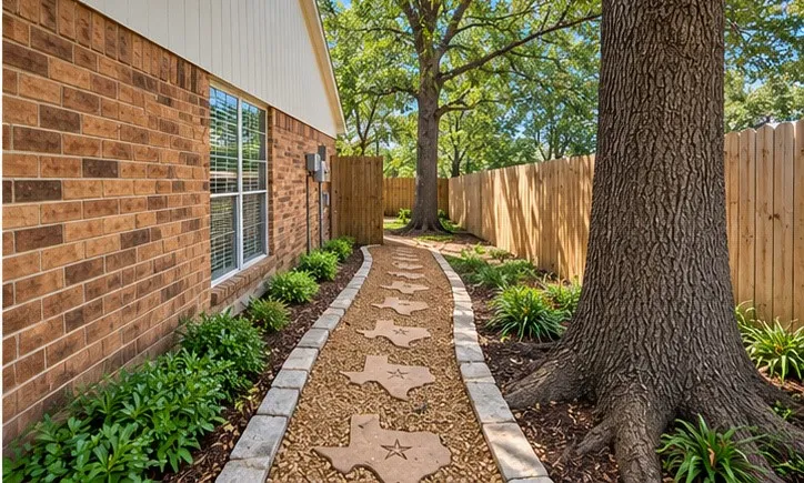 Landscaping Virtually Staged to Show Potential. Backyard is Currently Unlandscaped with No Grass.