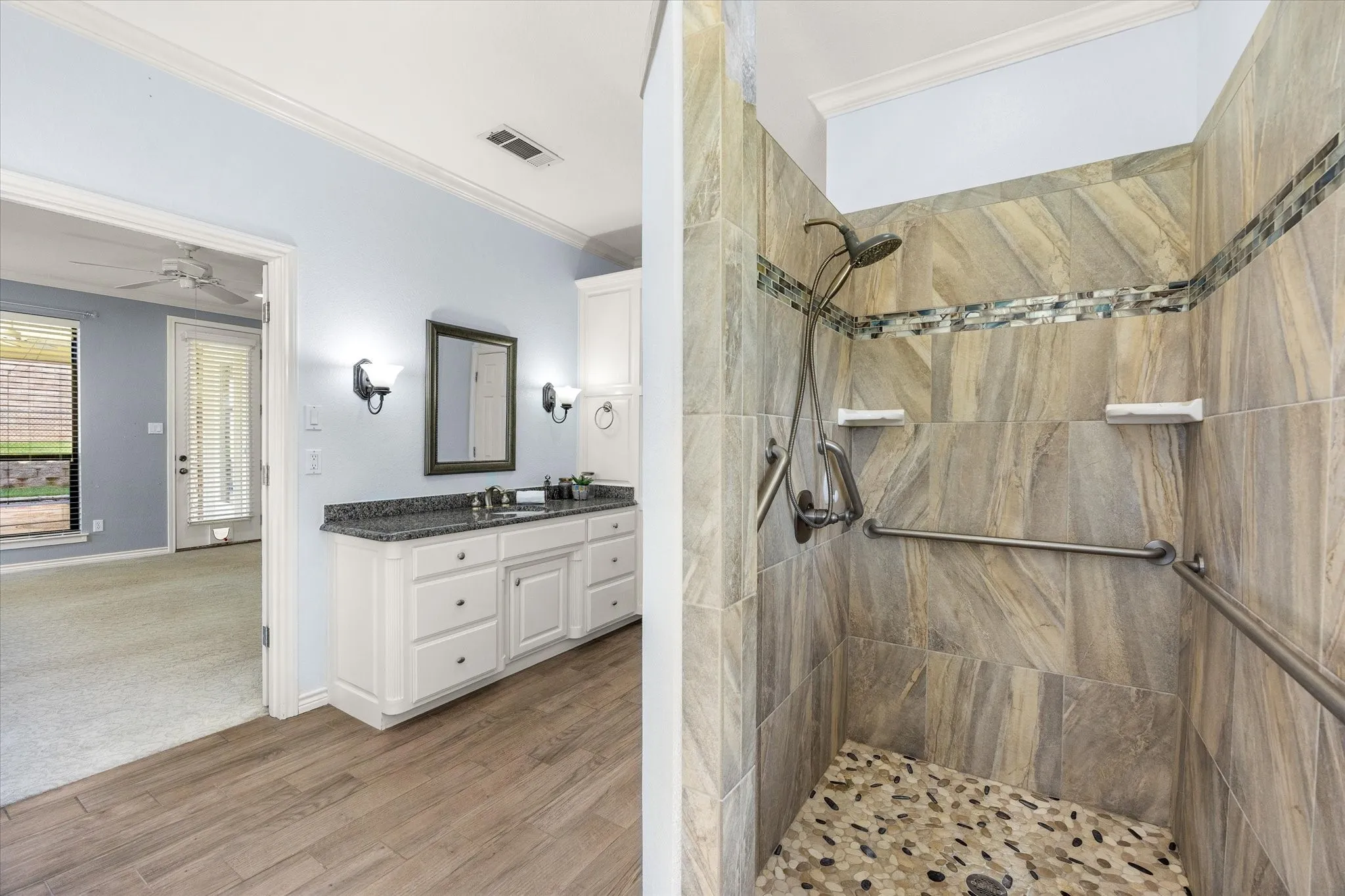 Beautiful color pallette for this primary bath shower
