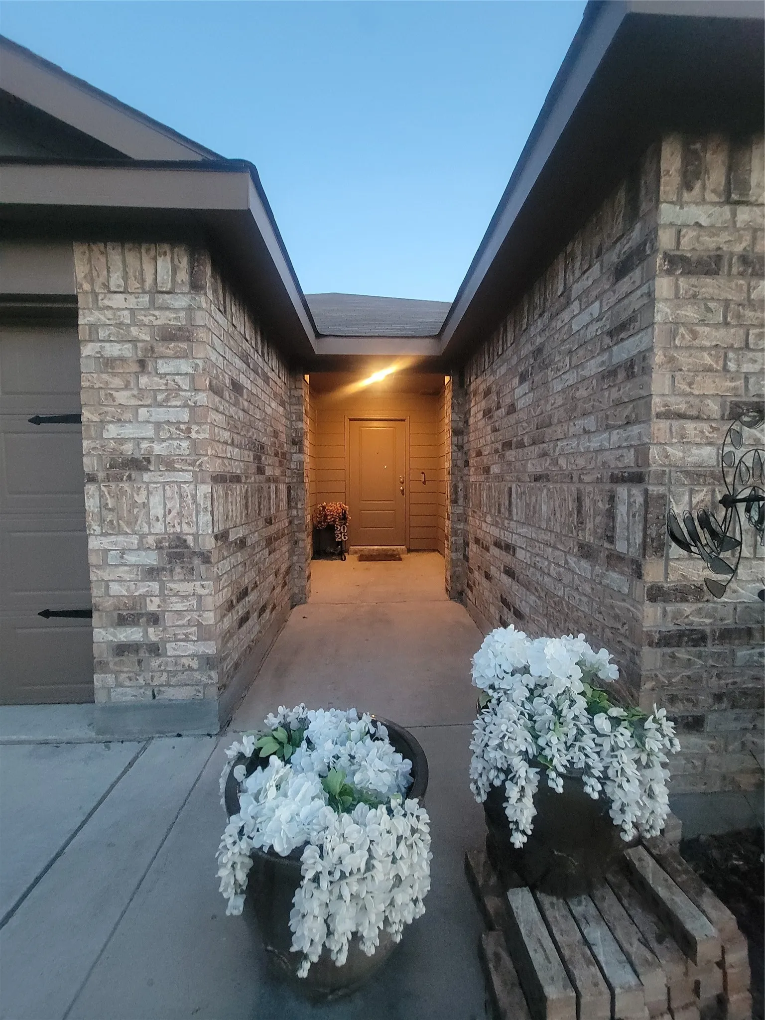 Brick facade with an integrated garage