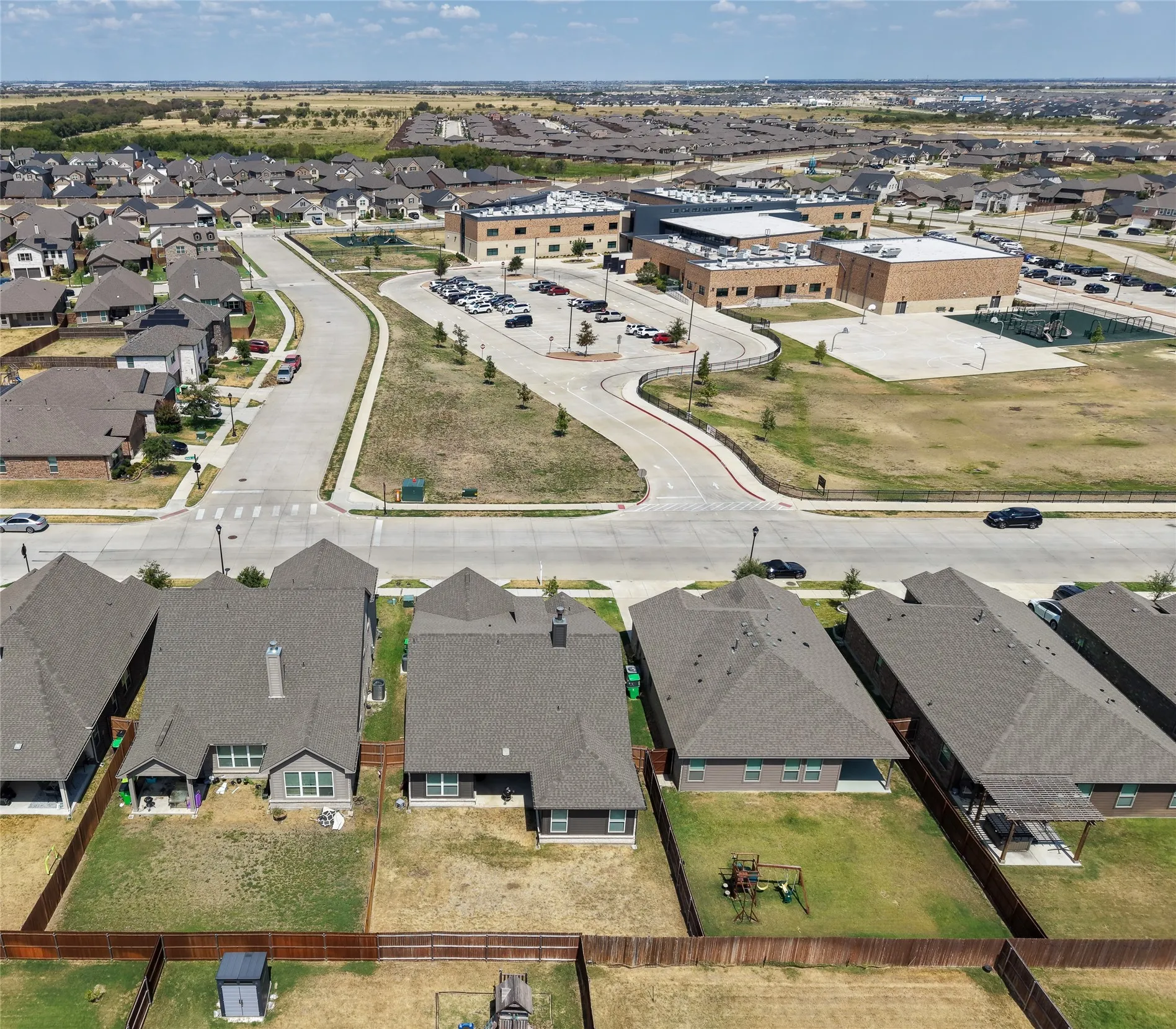 Residential neighborhood with paved streets and sidewalks