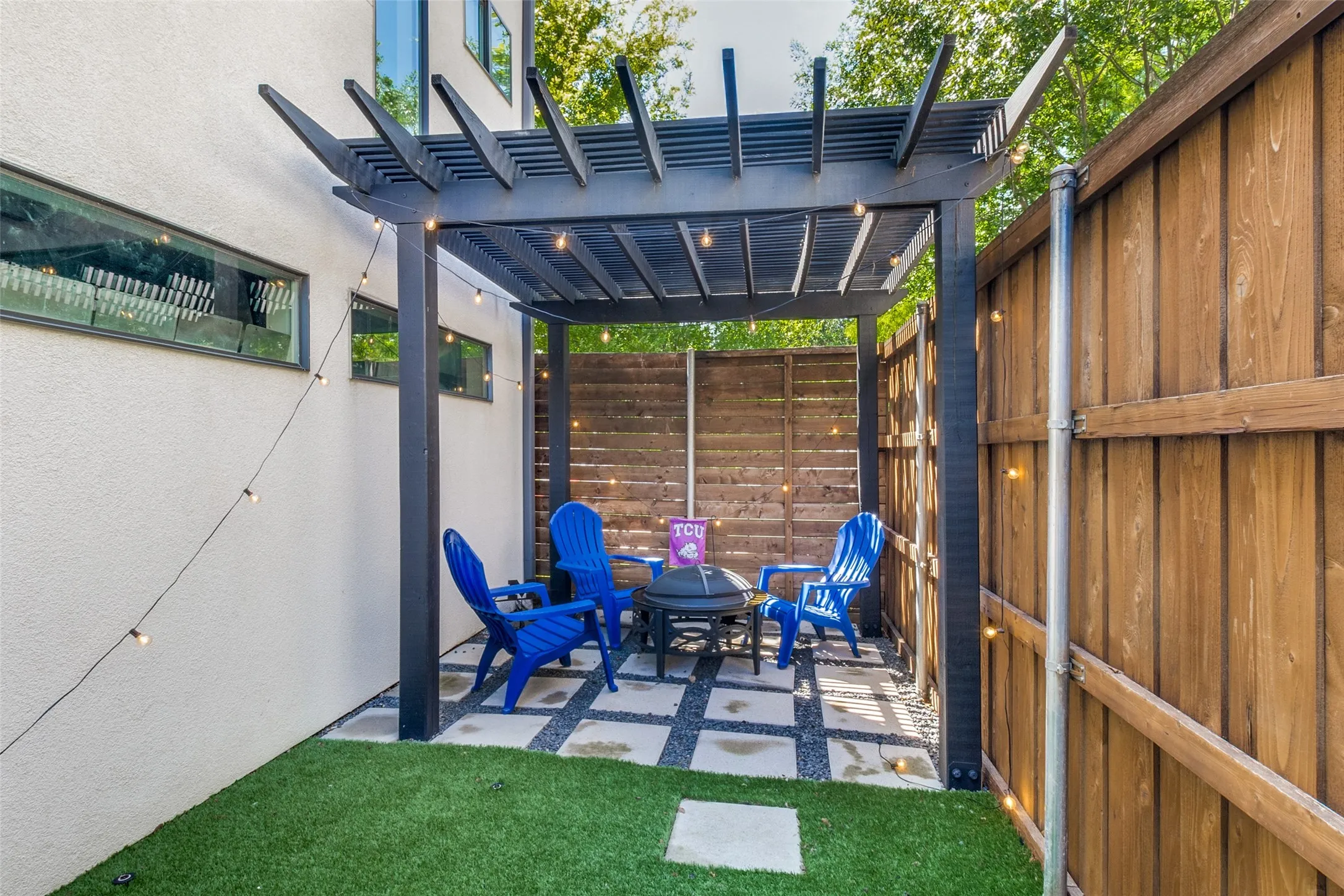 First floor yard, with Pergola, grilling and seating area