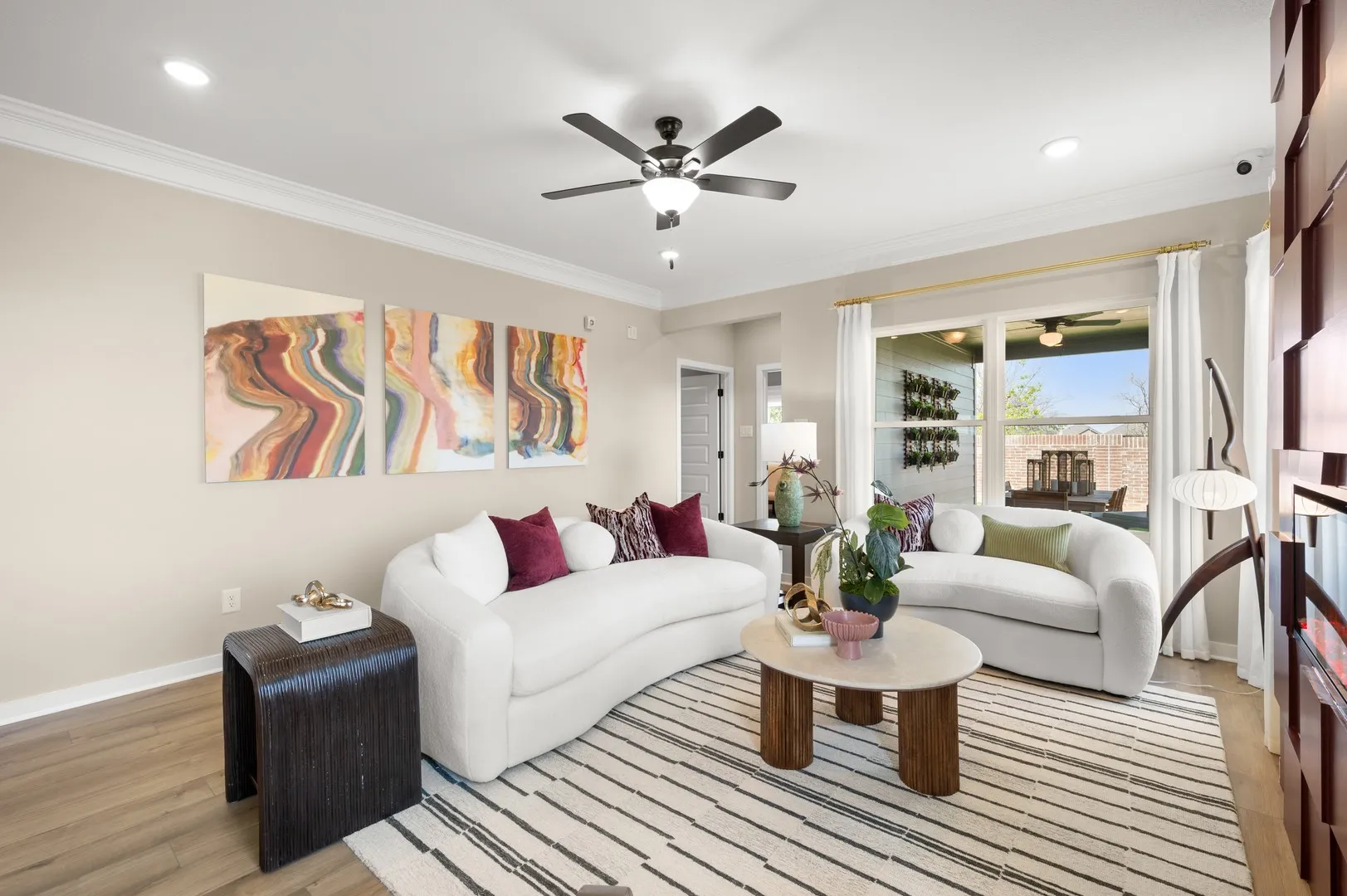 The Oakshire II- Family Room with Linear Electric Fireplace