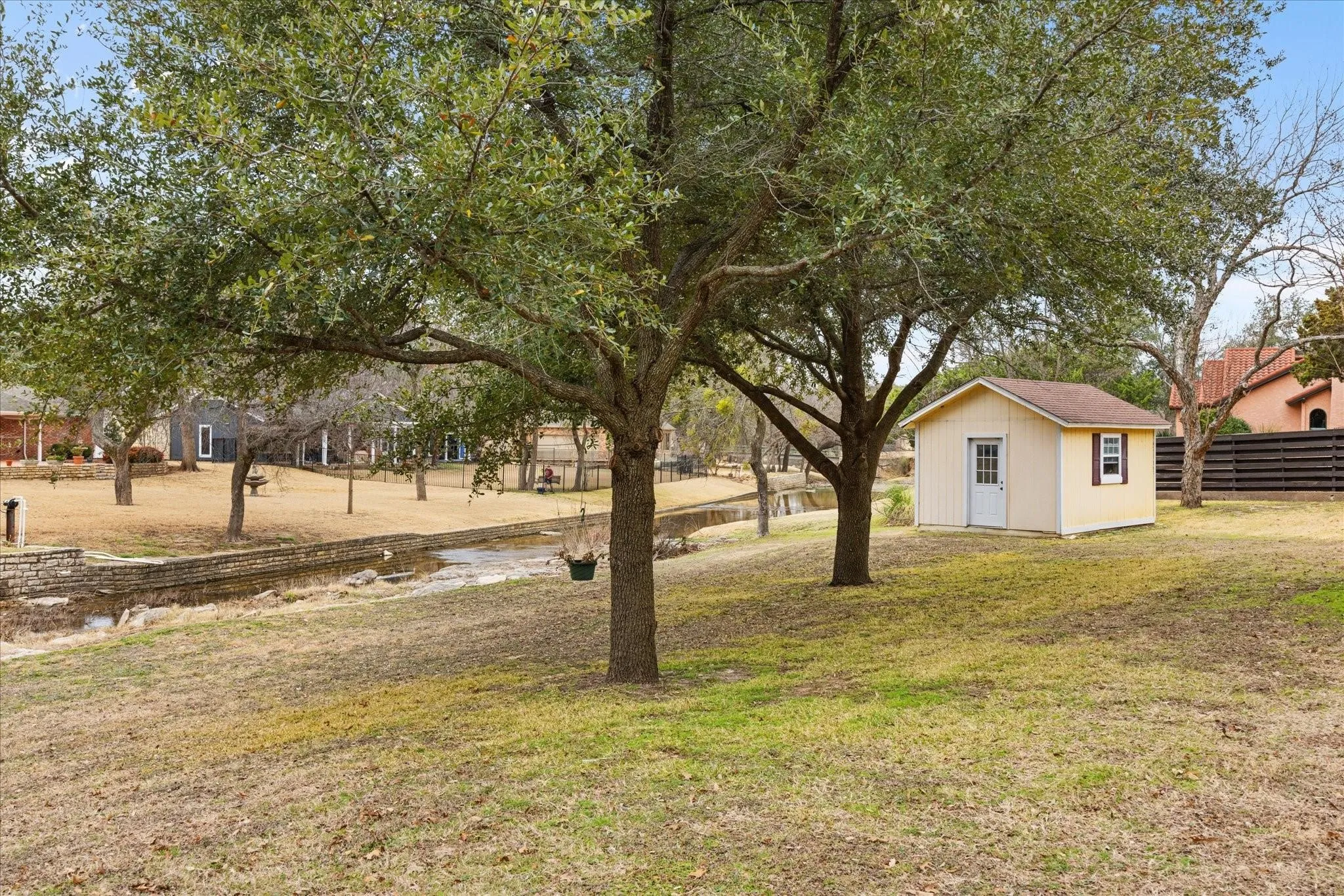 Storage shed and creek view