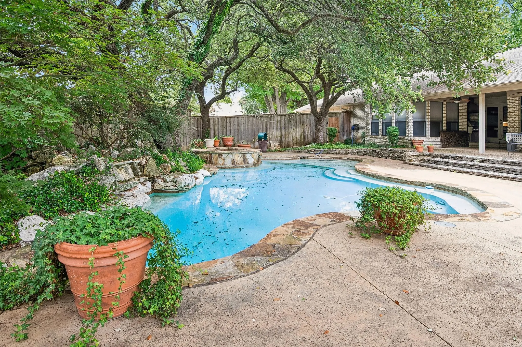 Side view of pool on property