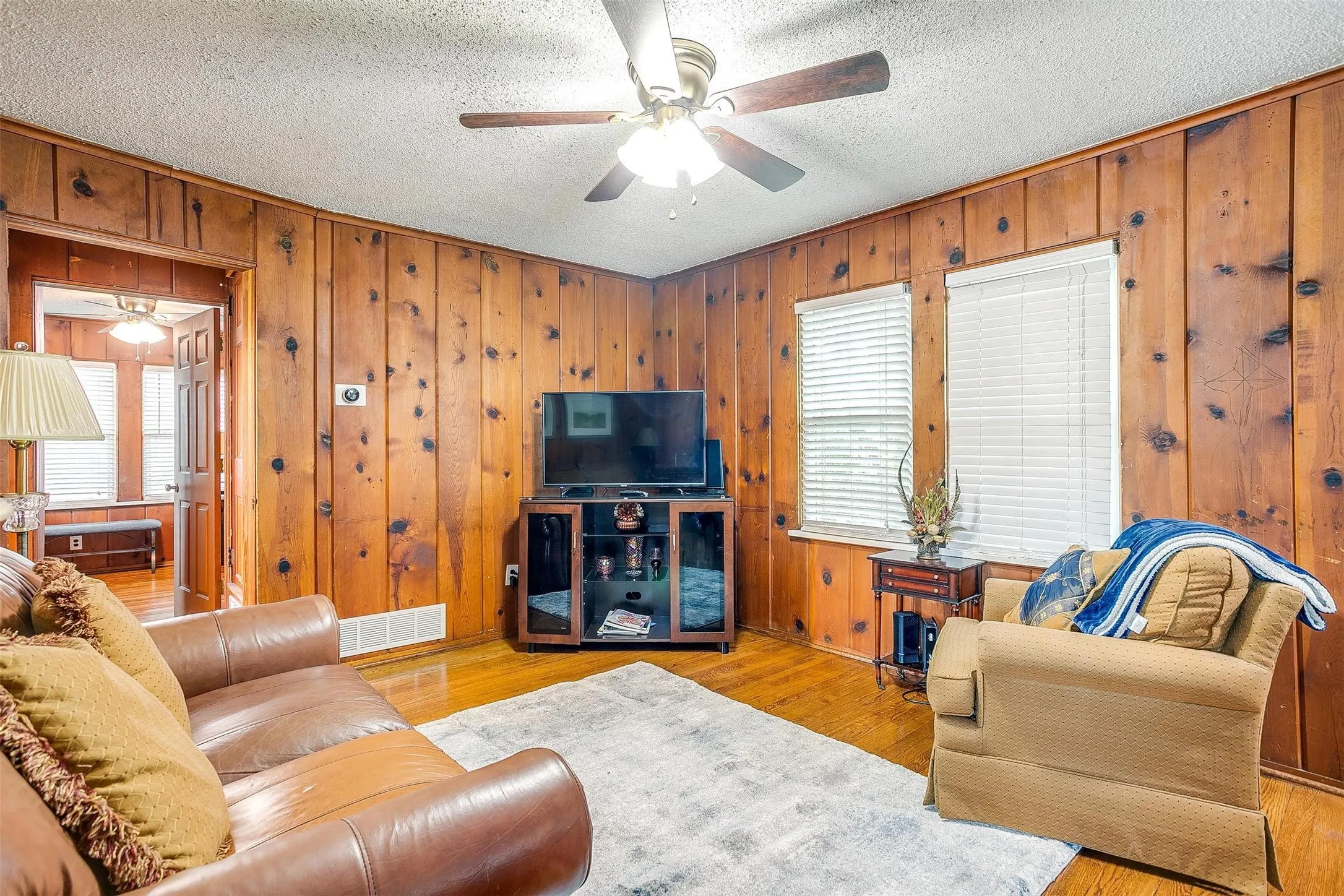 Wood paneling, hardwood floors