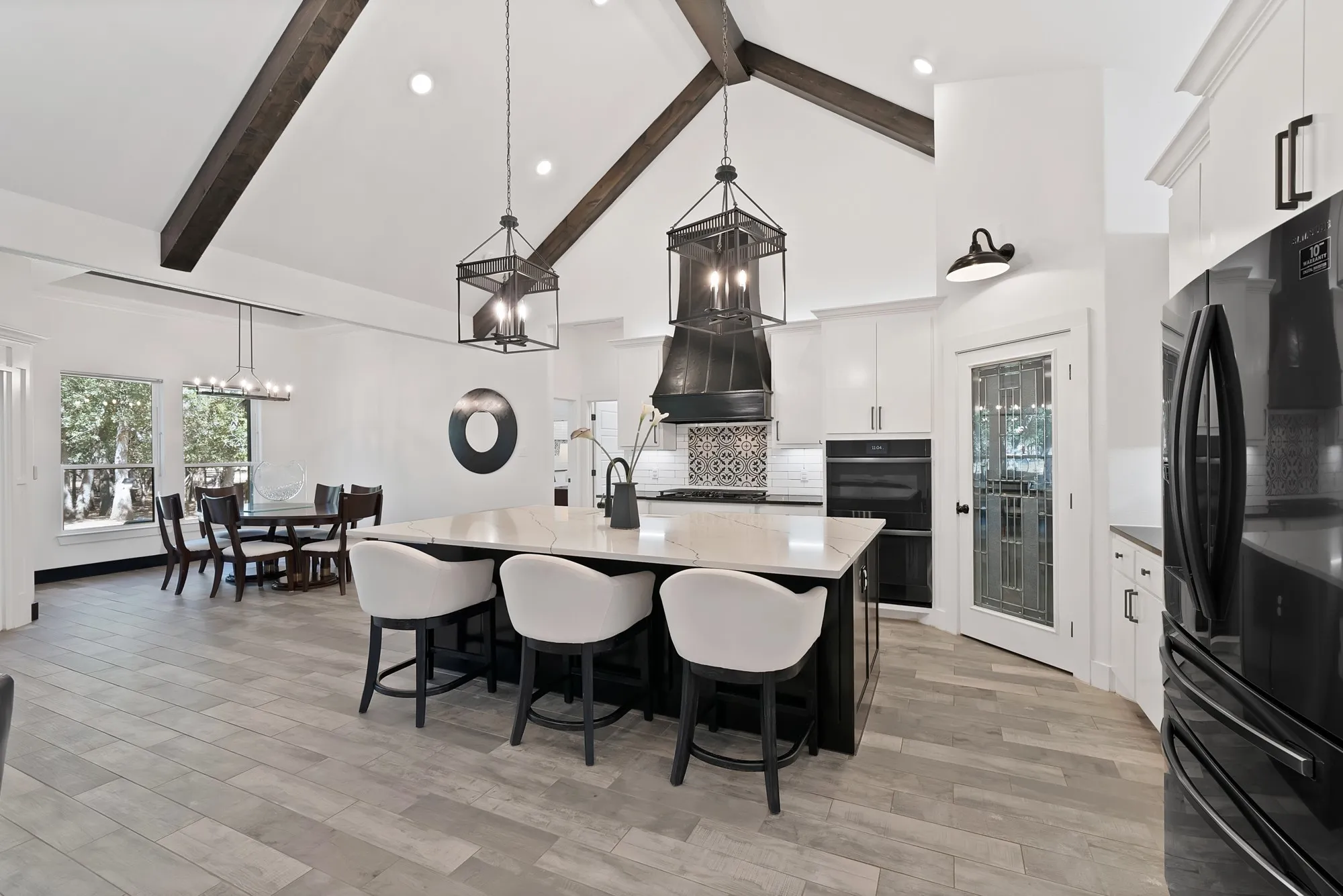 Beam detail make this dramatic kitchen a showstopper