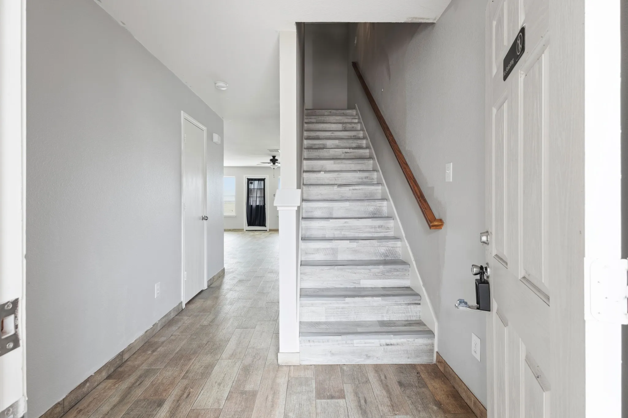 Wood-finish flooring throughout the main level
